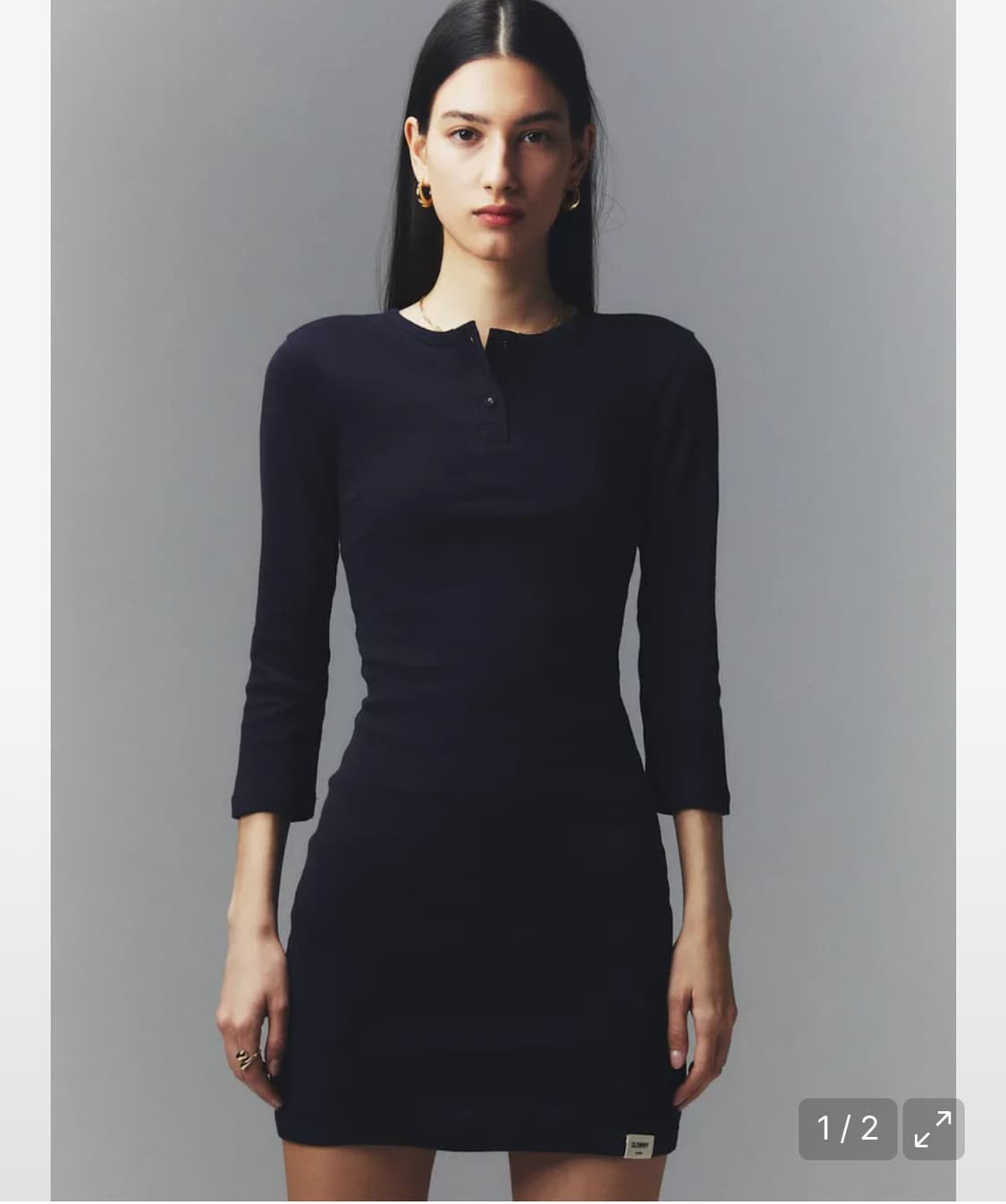 3/4 버튼 플라이 미니 드레스  네이비 상품이미지1