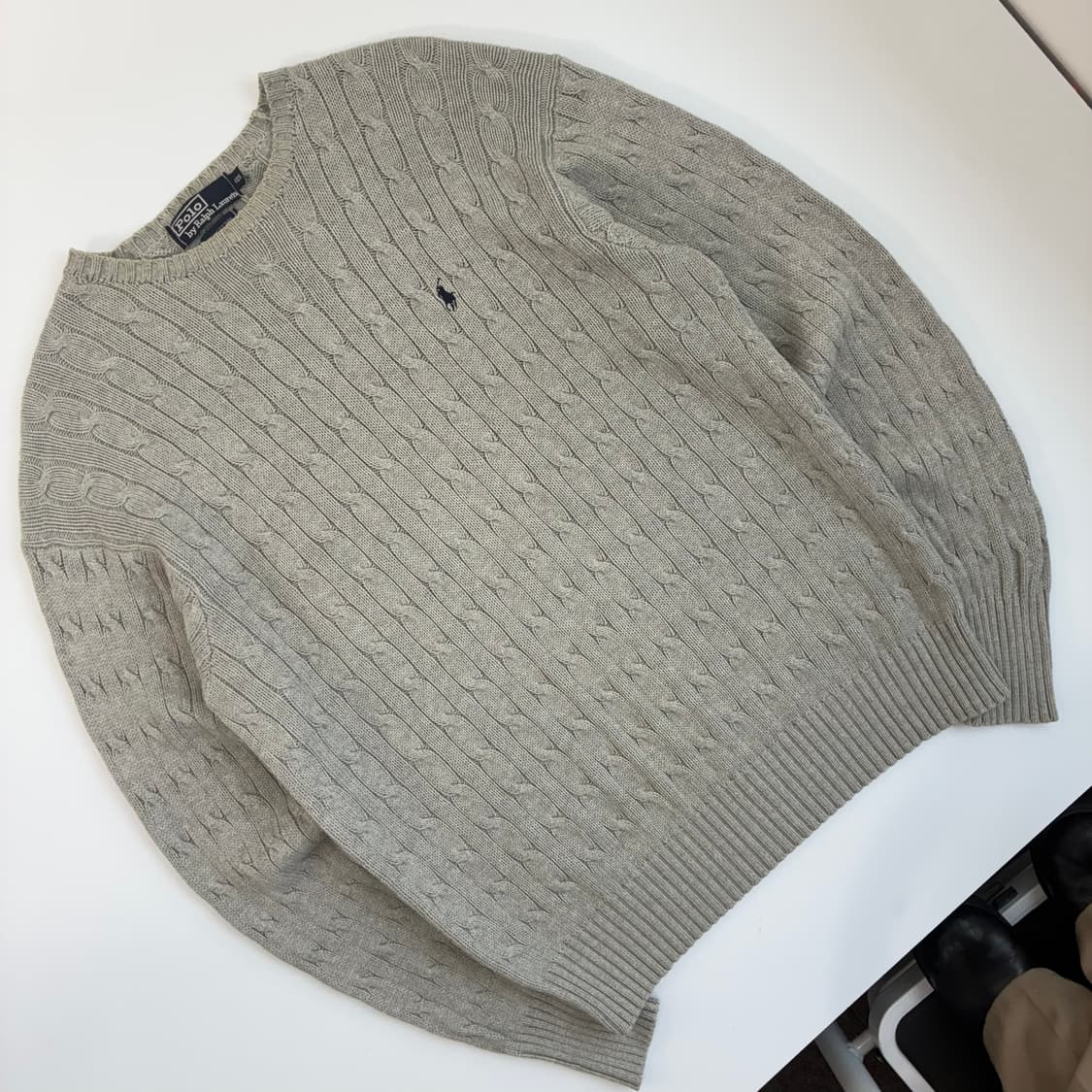 Polo 폴로 랄프로렌 00‘s 멜란지 그레이 케이블 코튼 라운드 니트 상품이미지2