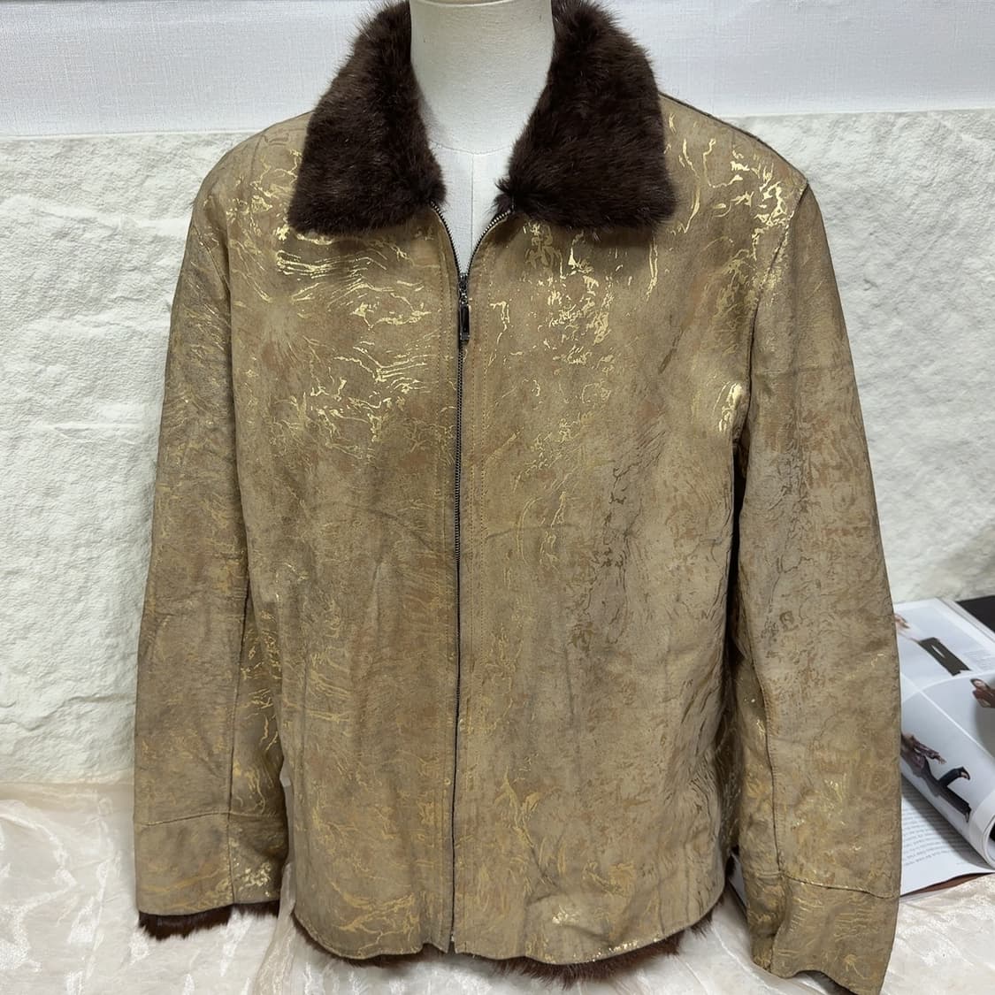 빈티지  밍크퍼 칼라 양털 염소새끼털 되지가죽자켓 무스탕 상품이미지2