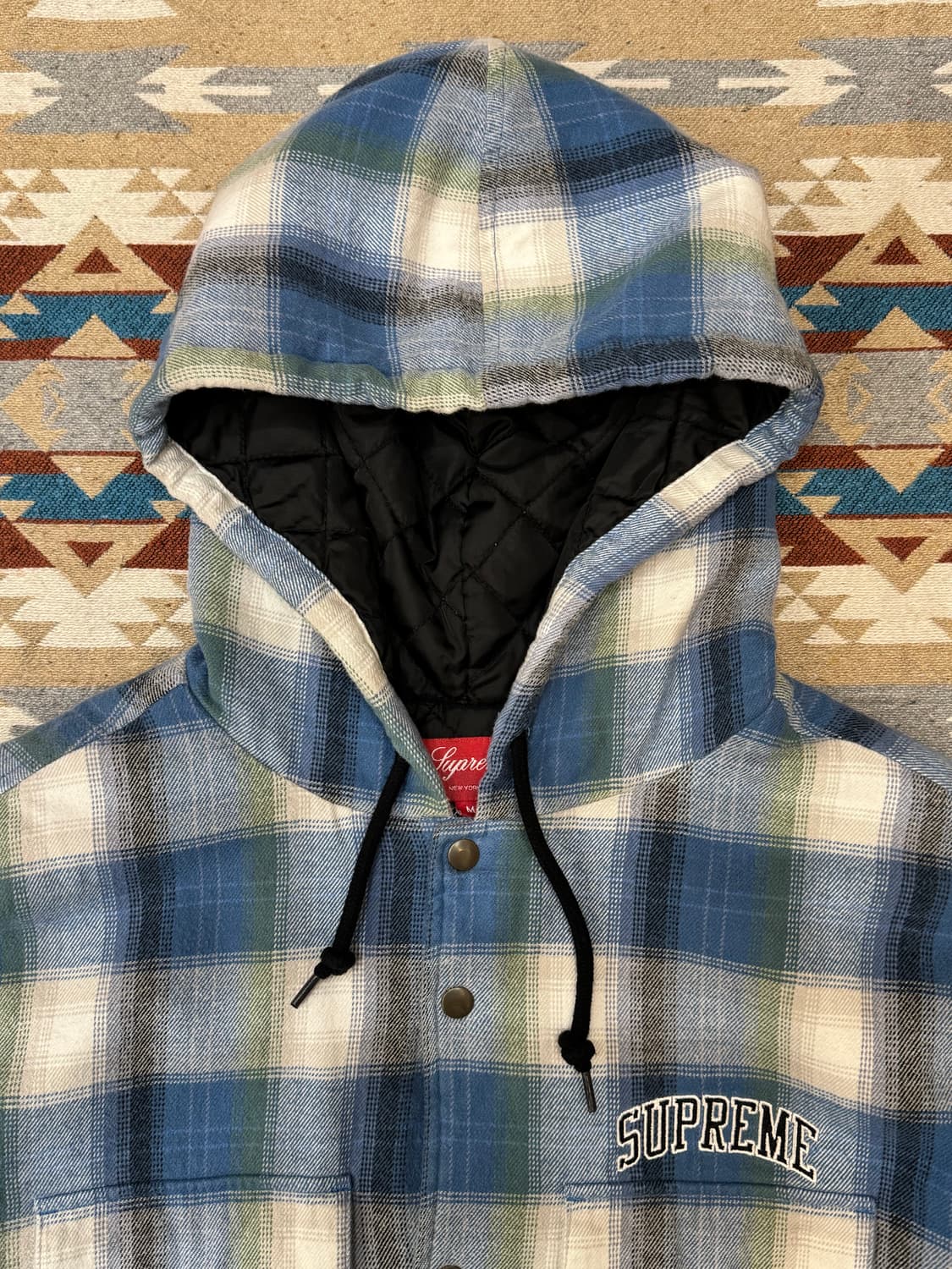 [M] 슈프림 퀼티드 후디드 플레이드 셔츠 블루 상품이미지2