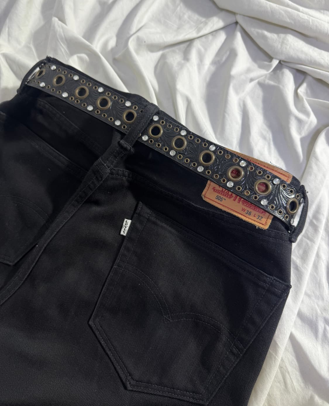 빈티지 크리스탈 엠보 레더 웨스턴 벨트 y2k 상품이미지3