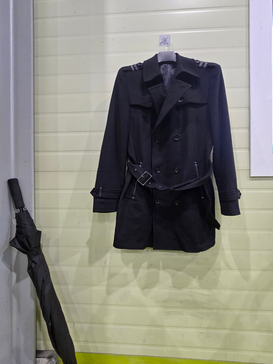 JASPER 밀리터리 블랙 더블 버튼 벨트 코트 상품이미지1