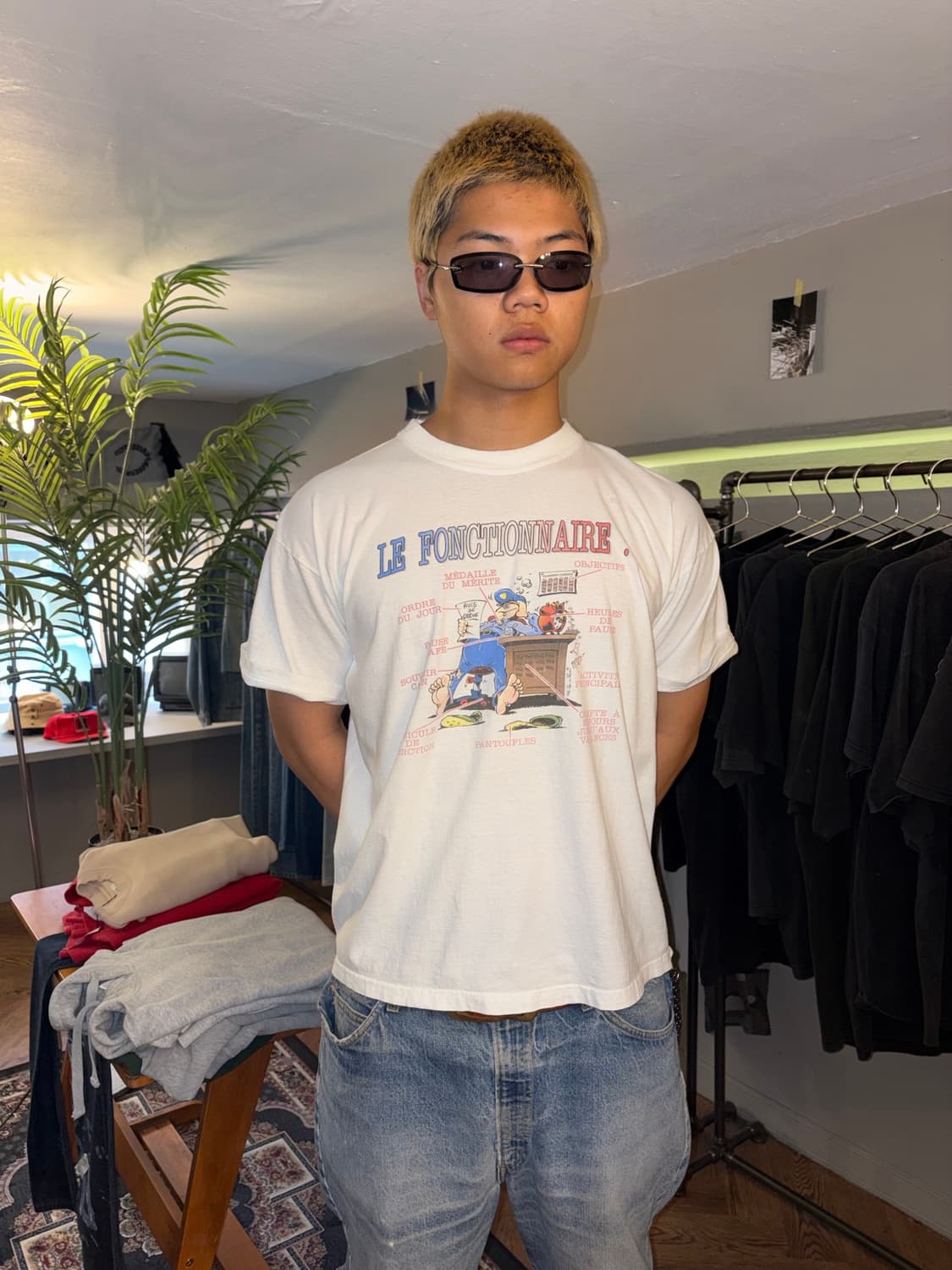 90‘s France humor cartoon print T-shirt 상품이미지3