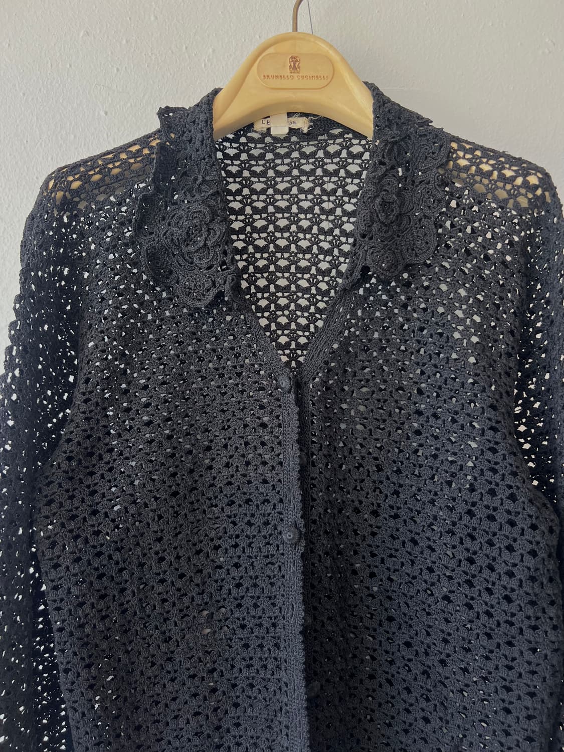 일본수입 L'est Rose 여성 블랙 크로셰 니트가디건 상품이미지1