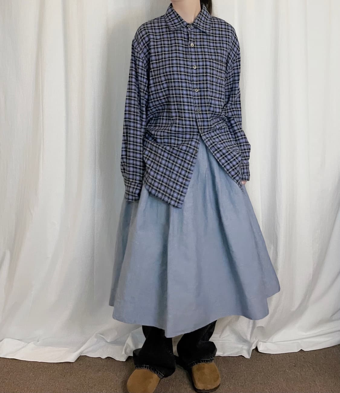 Linen Flare Skirt - Light Blue 상품이미지3