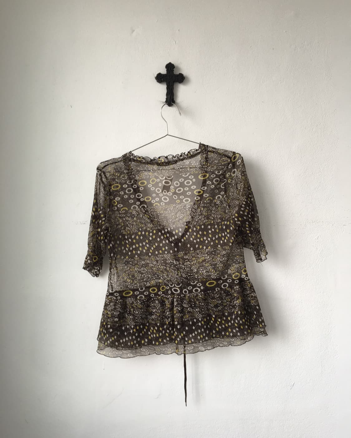 Dot pattern mixed mesh top 상품이미지2