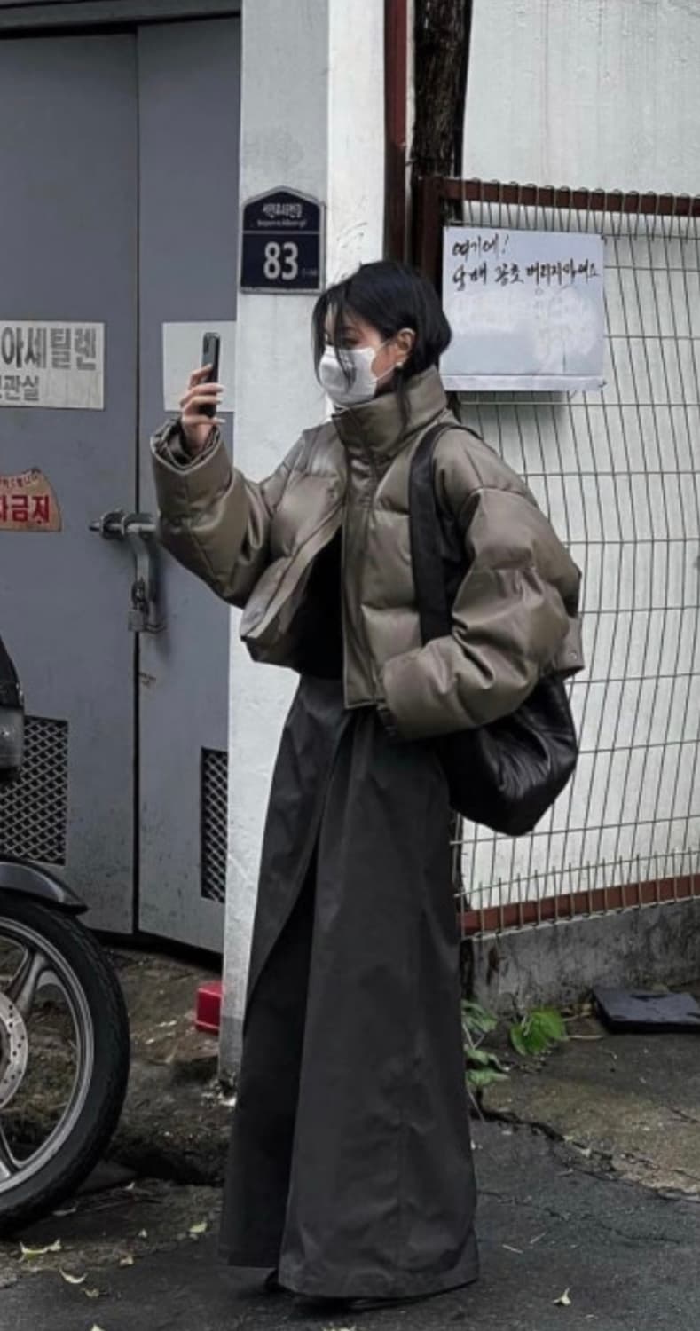 트리밍버드 레더 패딩 모카그레이 상품이미지1