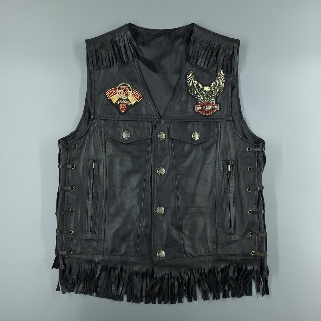 빈티지 블랙 할리데이비슨 멀티패치 소가죽 카우레더 라이더자켓 레더조끼 상품이미지3