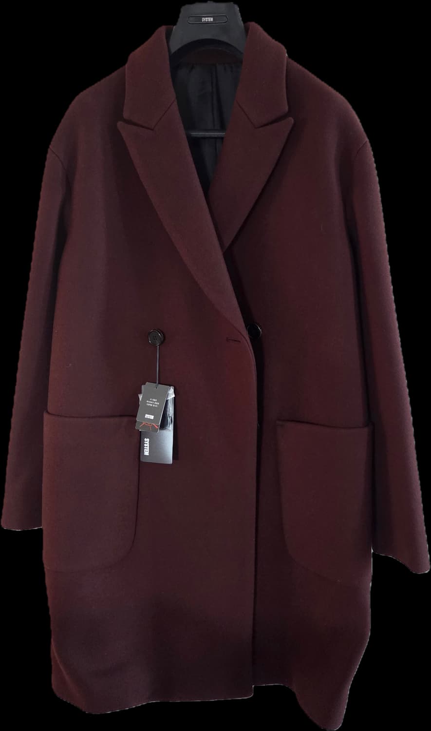 시스템 옴므 캐시미어 블랜디드 오버핏 더블 코트 와인 상품이미지1
