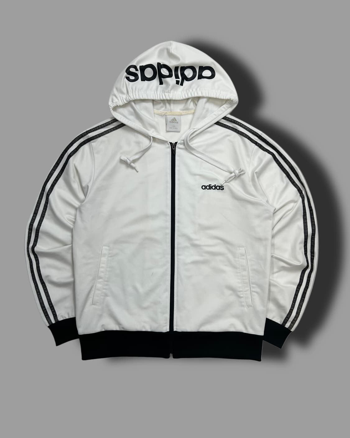 아디다스 화이트 블랙 빅로고 후드 트랙탑 100 상품이미지4
