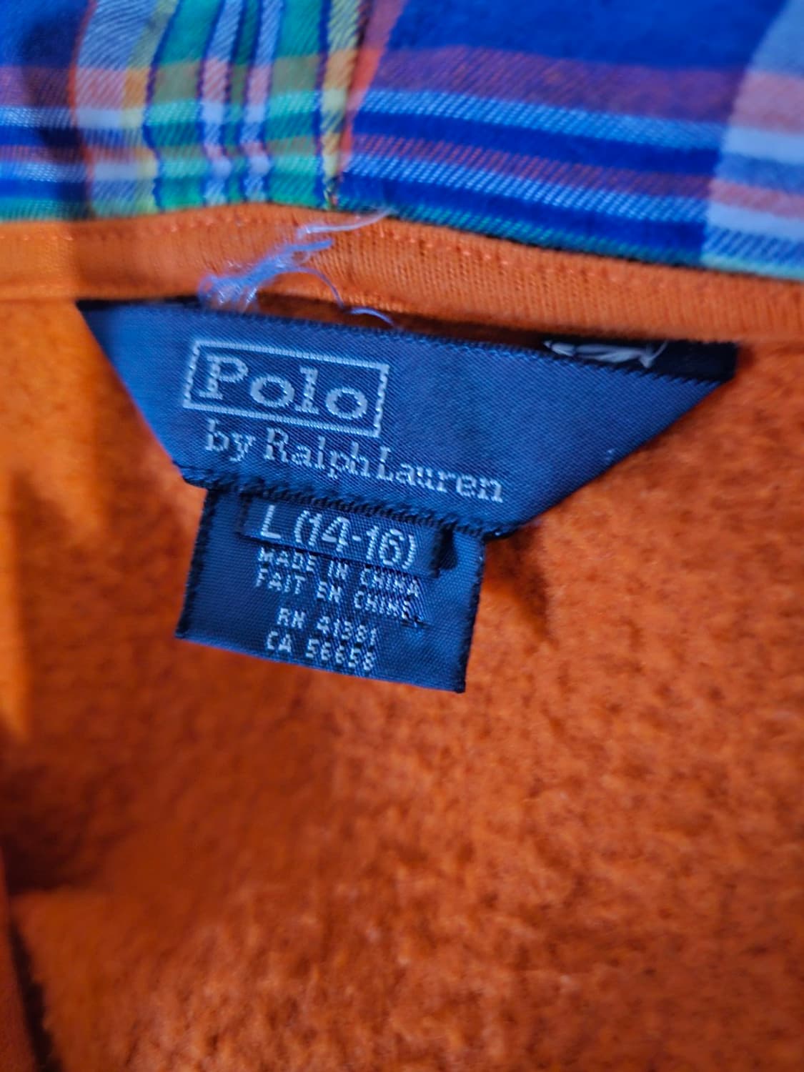 폴로 POLO 빅포니 주황 체크 후드집업 90/S 상품이미지5