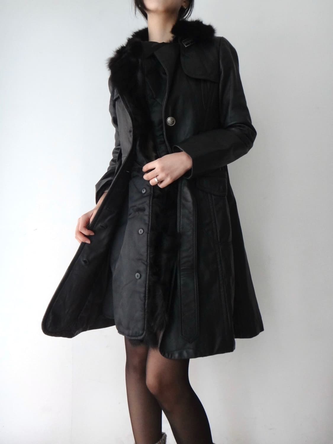 Leather buckle line fur jacket / black 상품이미지8
