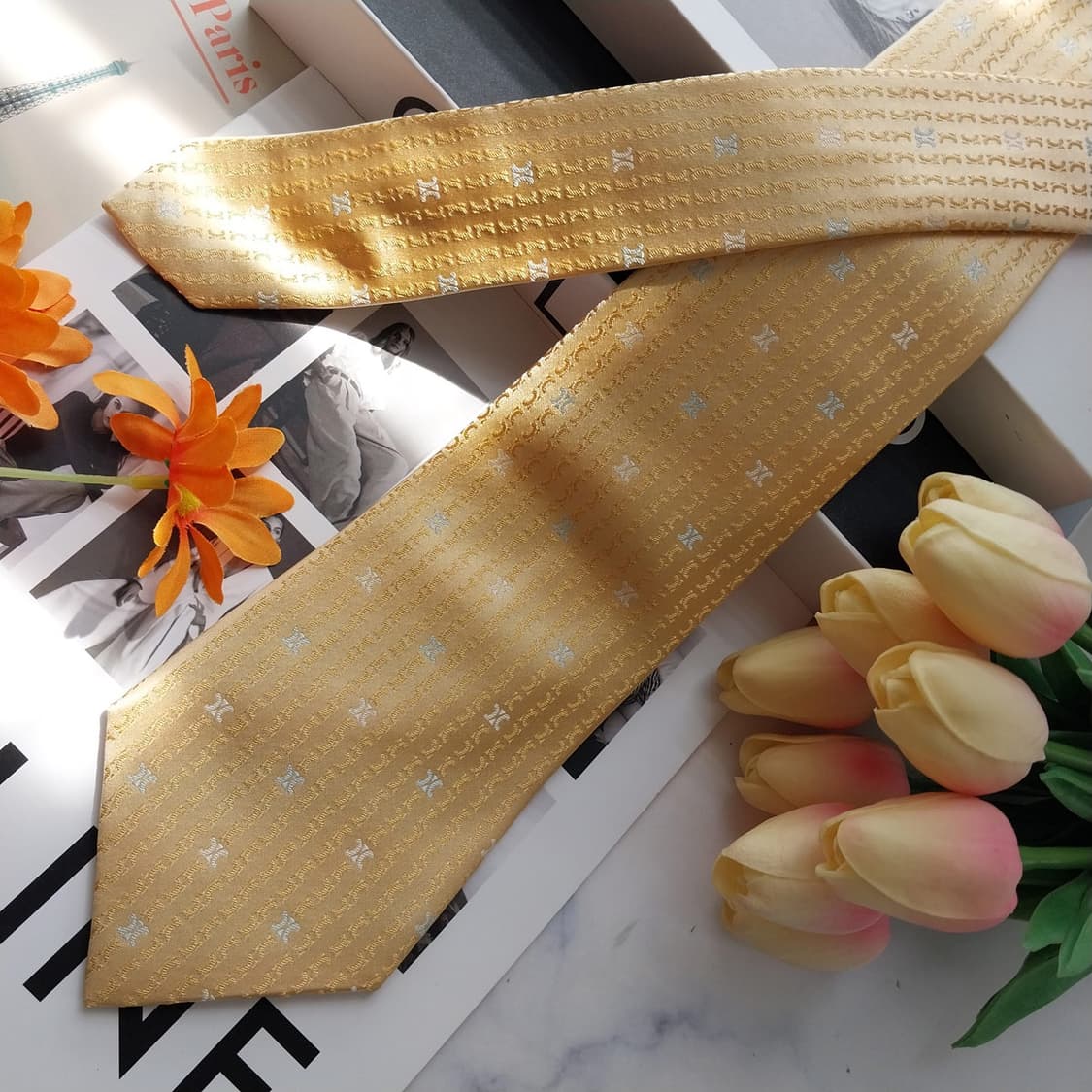 셀린느 레몬 트리오페 자카드 넥타이 9.2cm S~A+등급 K2539 상품이미지4