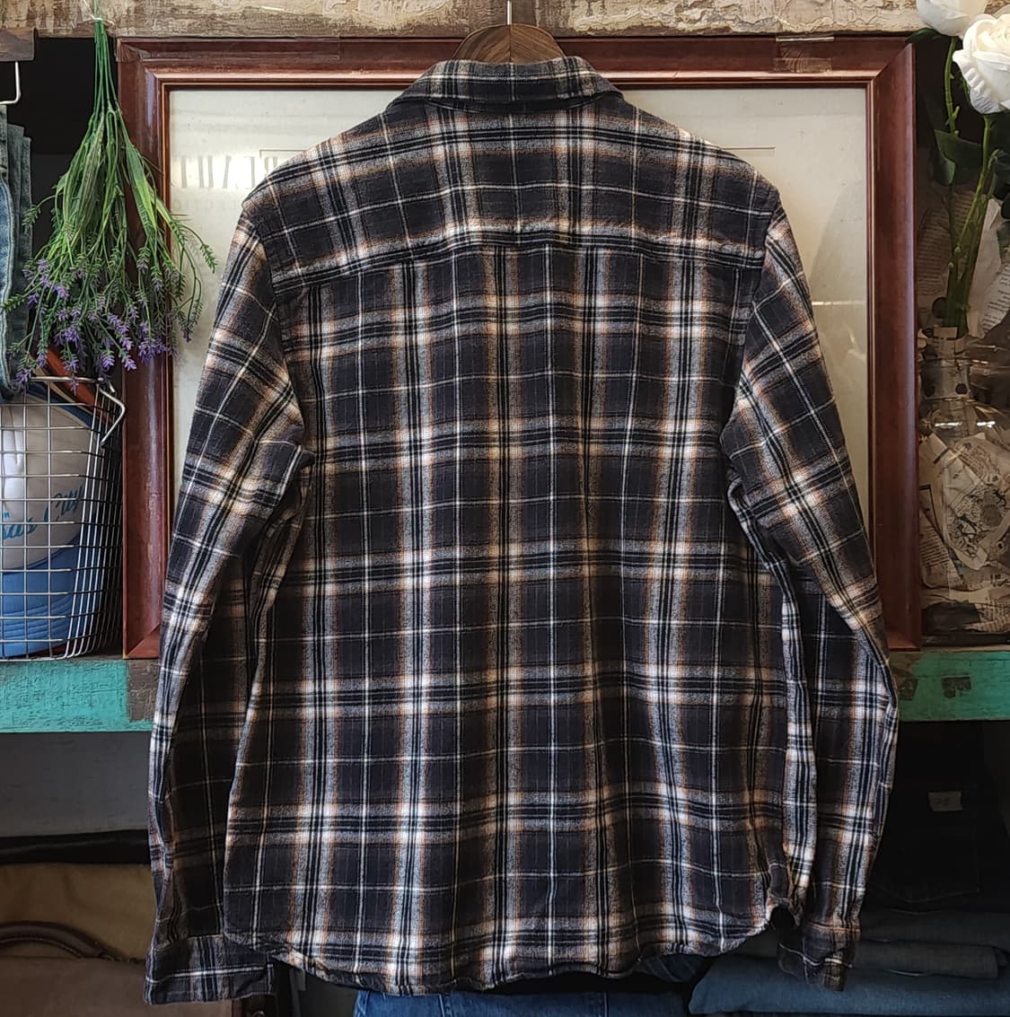 90s 아메리칸 빈티지 체크셔츠 헤비 플란넬 워크셔츠 블랙 L 상품이미지2
