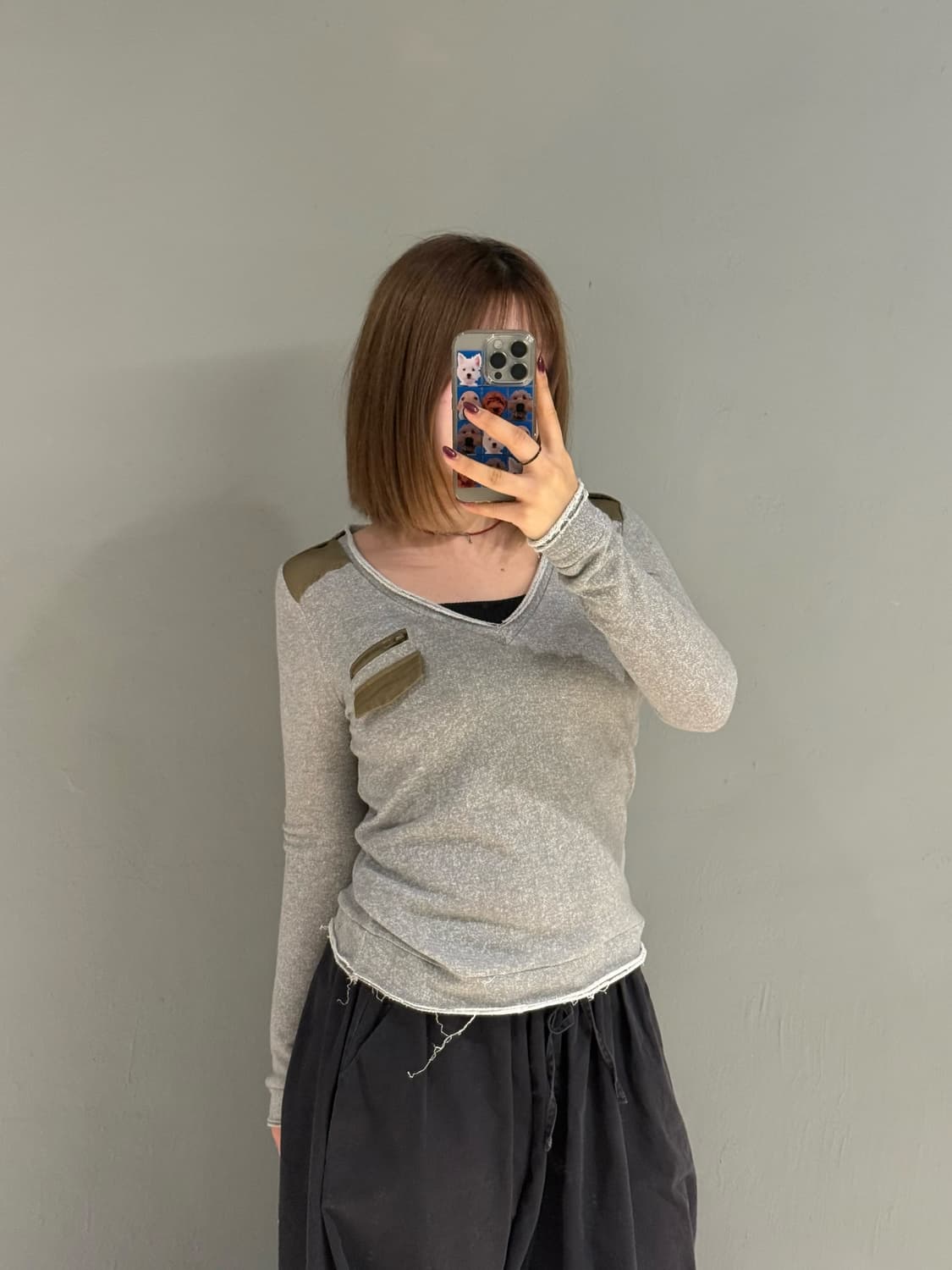 grunge cutting pocket v-neck long sleeve 상품이미지2