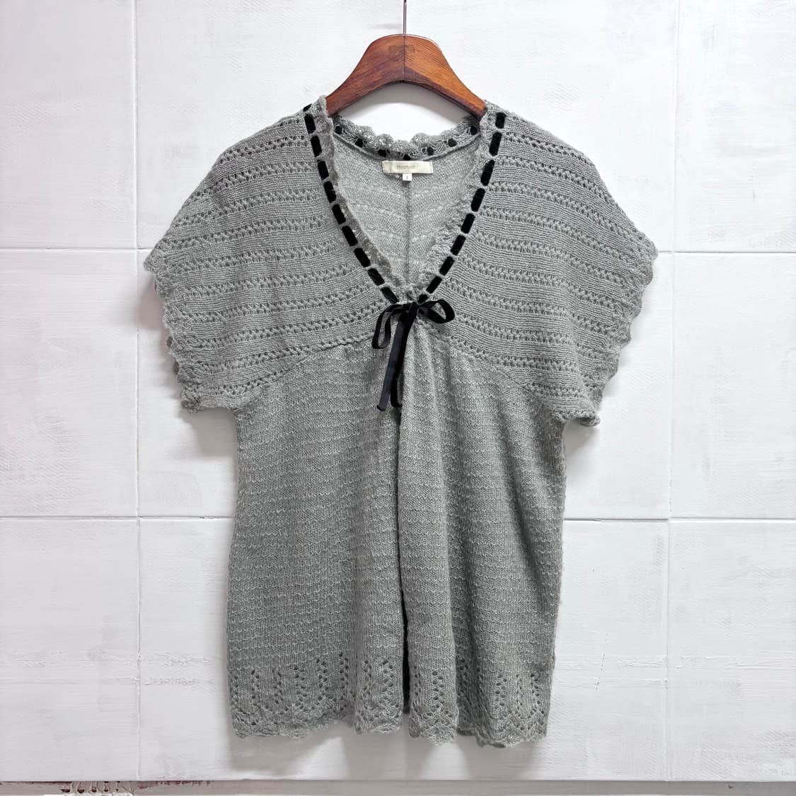 HushHush 그레이 리본 니트 조끼 베스트 JPN 상품이미지1