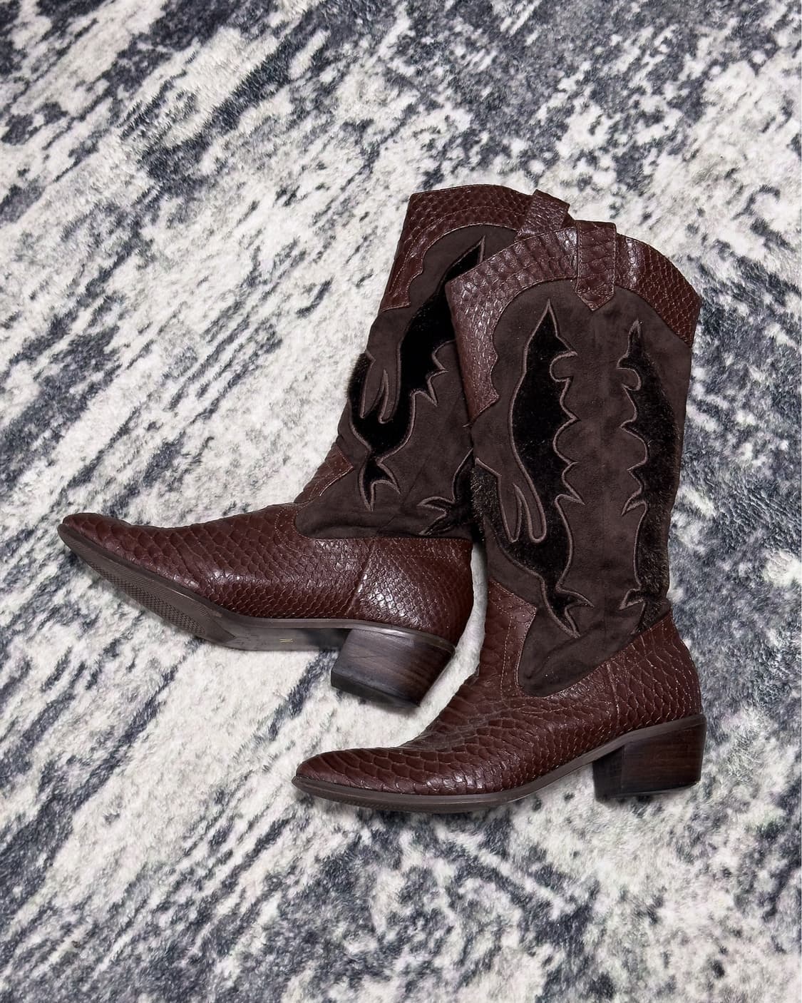 {UNKNOWN} Western Mixed Leather Boots    상품이미지1