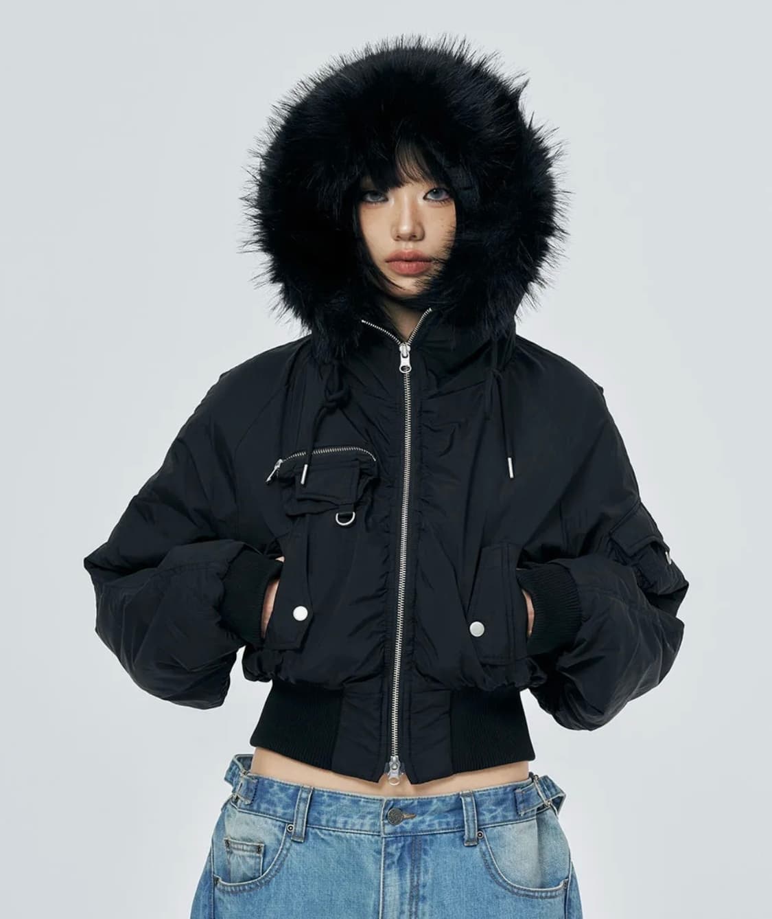 스키즘인듀싱 HOODED PUFFER JACKET BLACK 상품이미지1