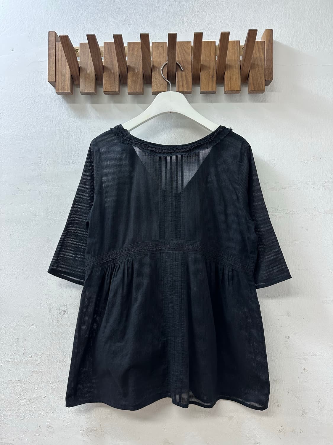 일본빈티지 코튼 100% 시어 오픈 블라우스 상품이미지4