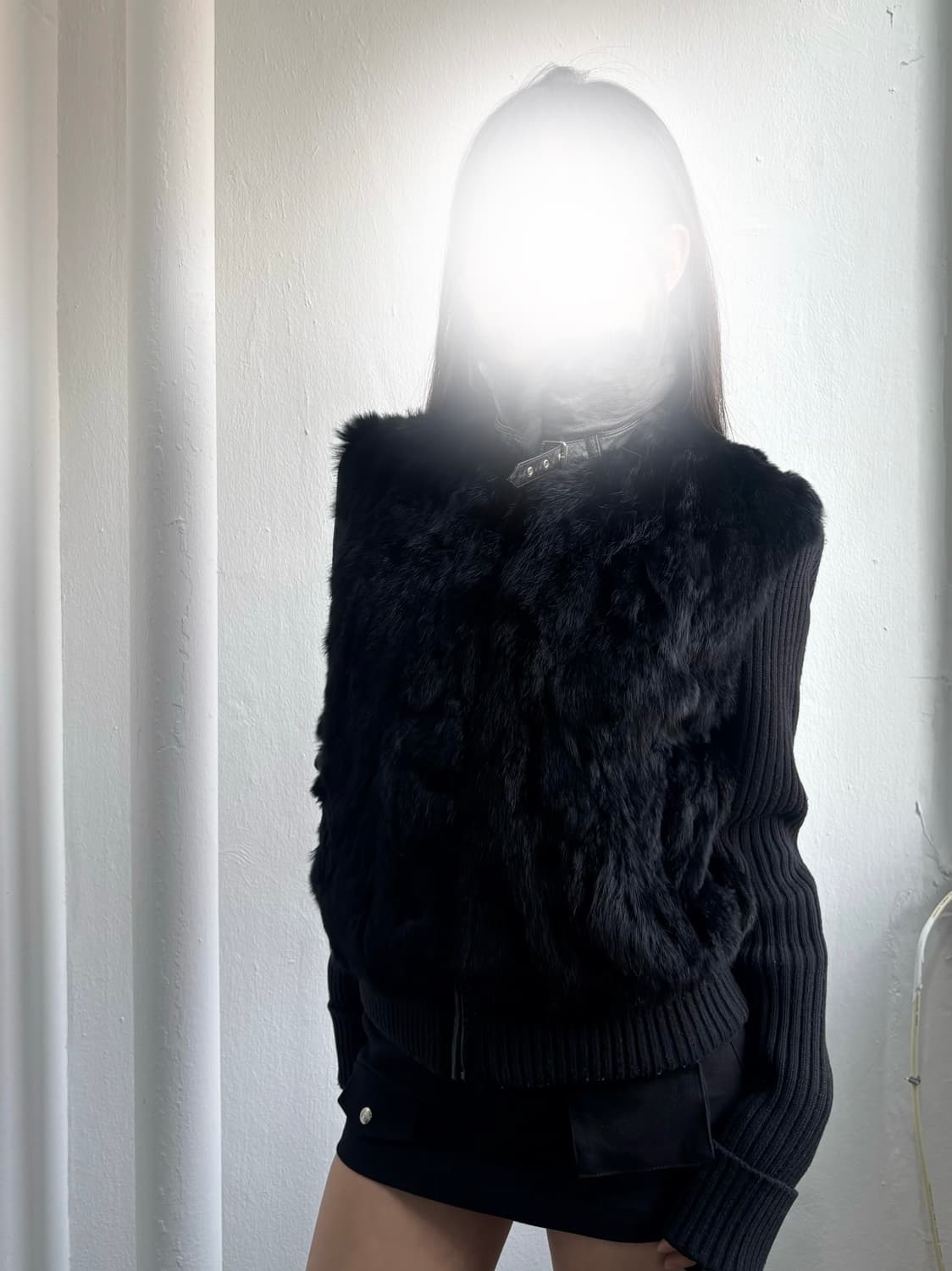 Vintage Black Fur Knit Zip-Up Jacket 상품이미지4