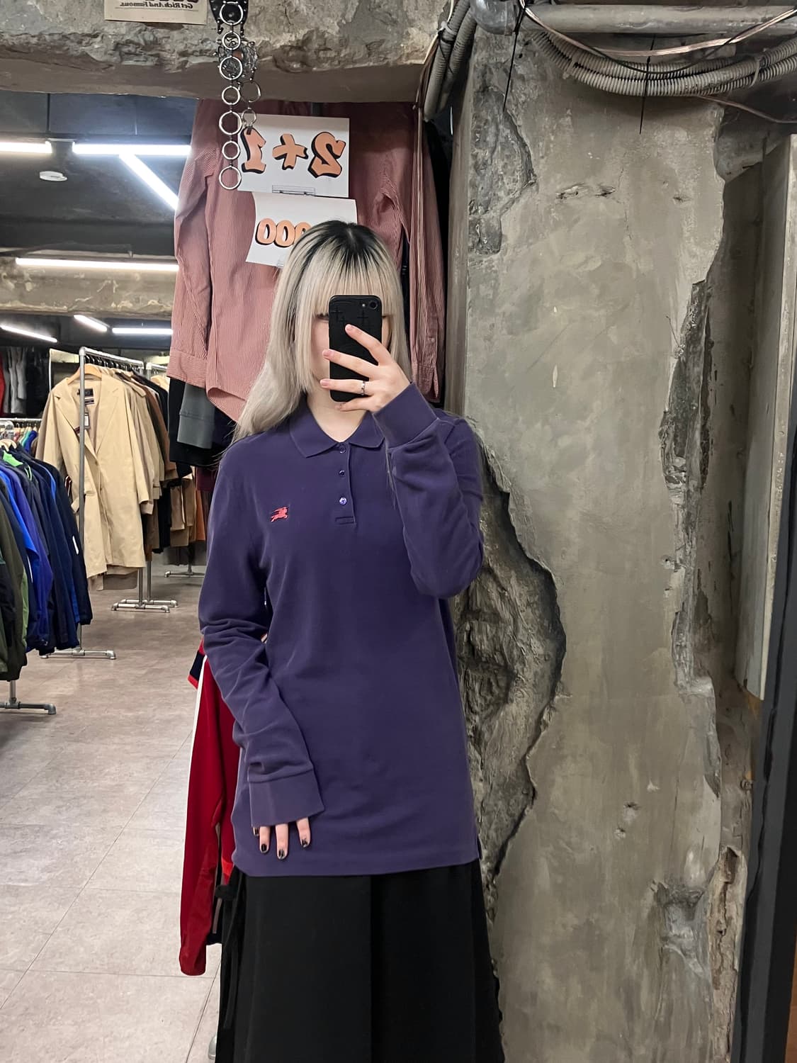 버버리 카라 긴팔 티셔츠 퍼플 M #csz3204 상품이미지2