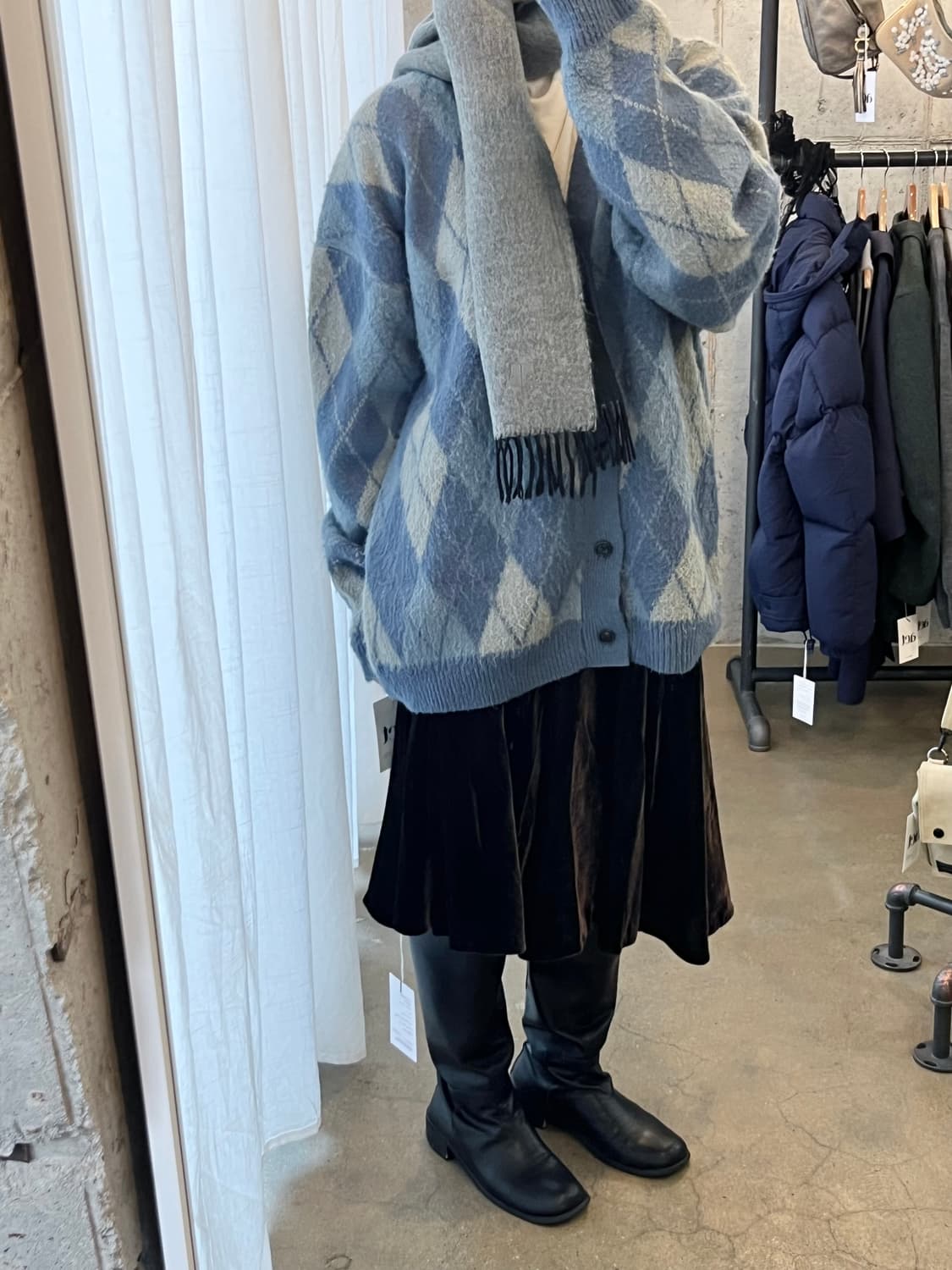 BEAMS 빔즈 아가일 헤어리 가디건 상품이미지6