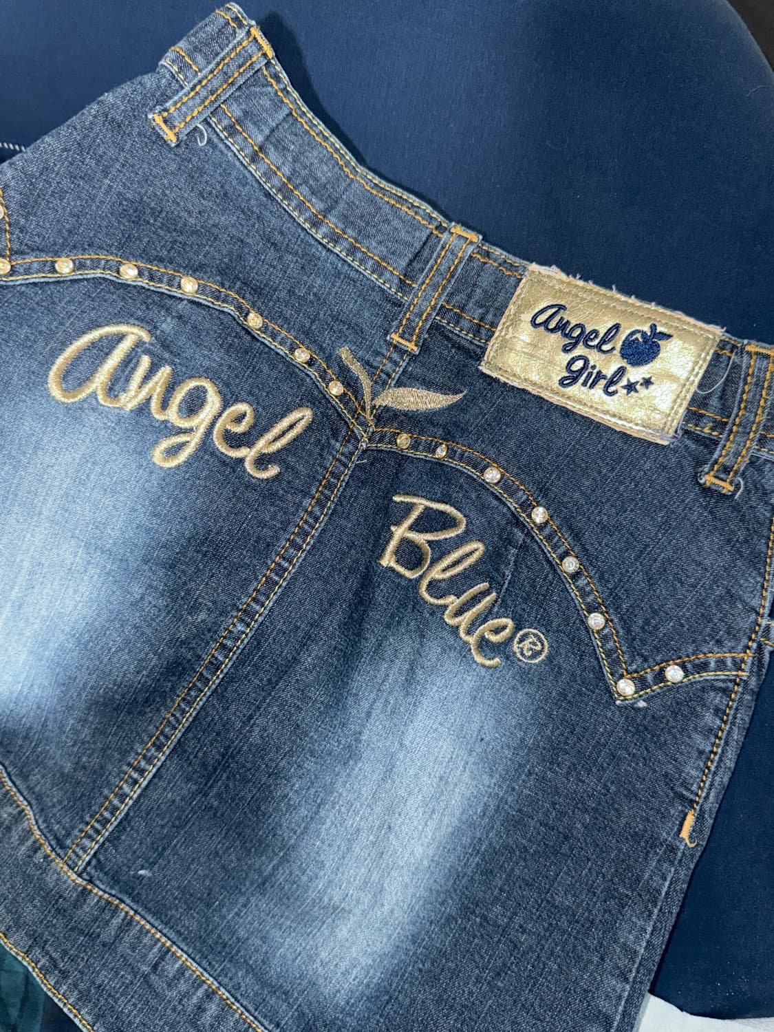 블루엔젤 큐빅 비즈라인 데님스커트 상품이미지7