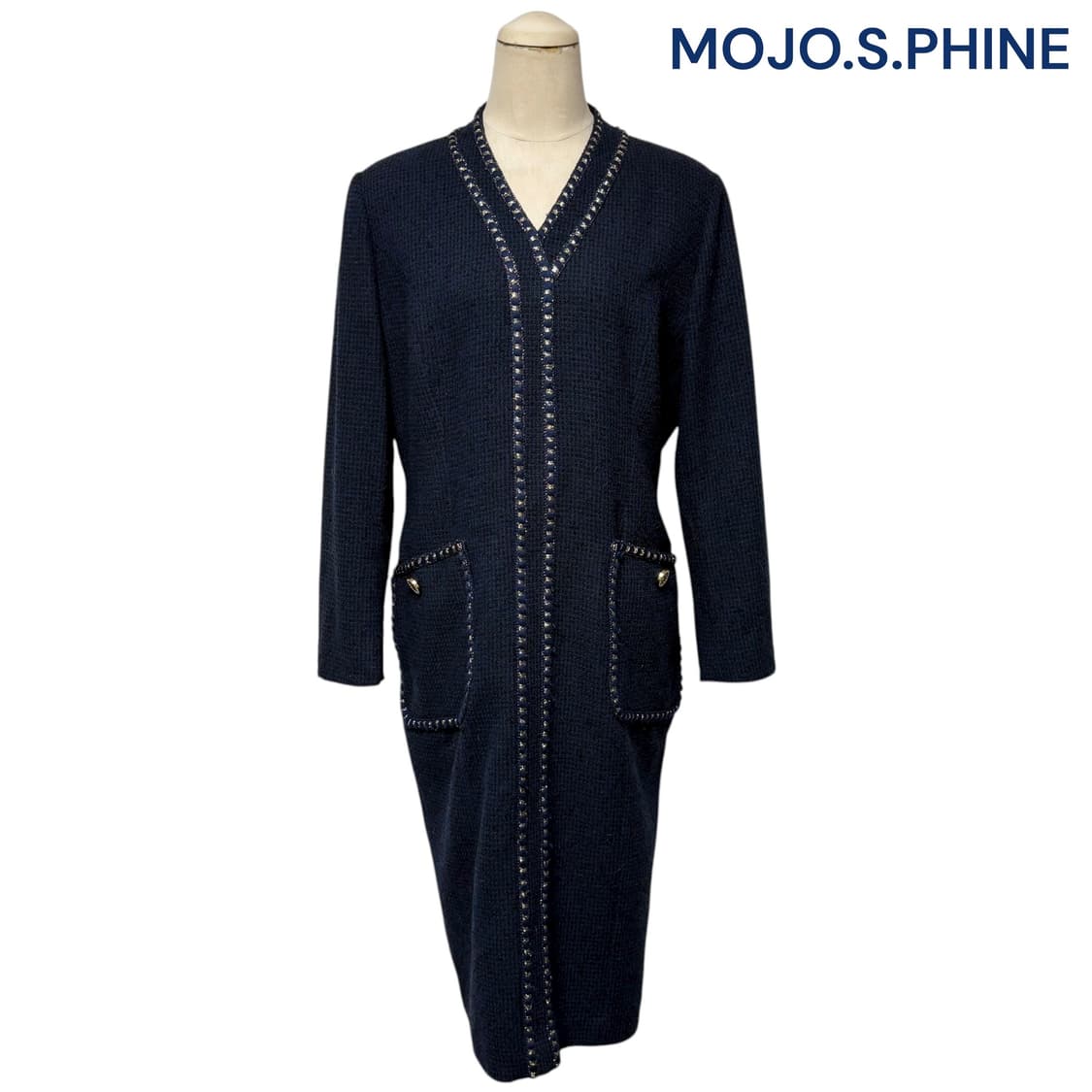 3694 모조에스핀 네이비 트위드원피스  상품이미지1