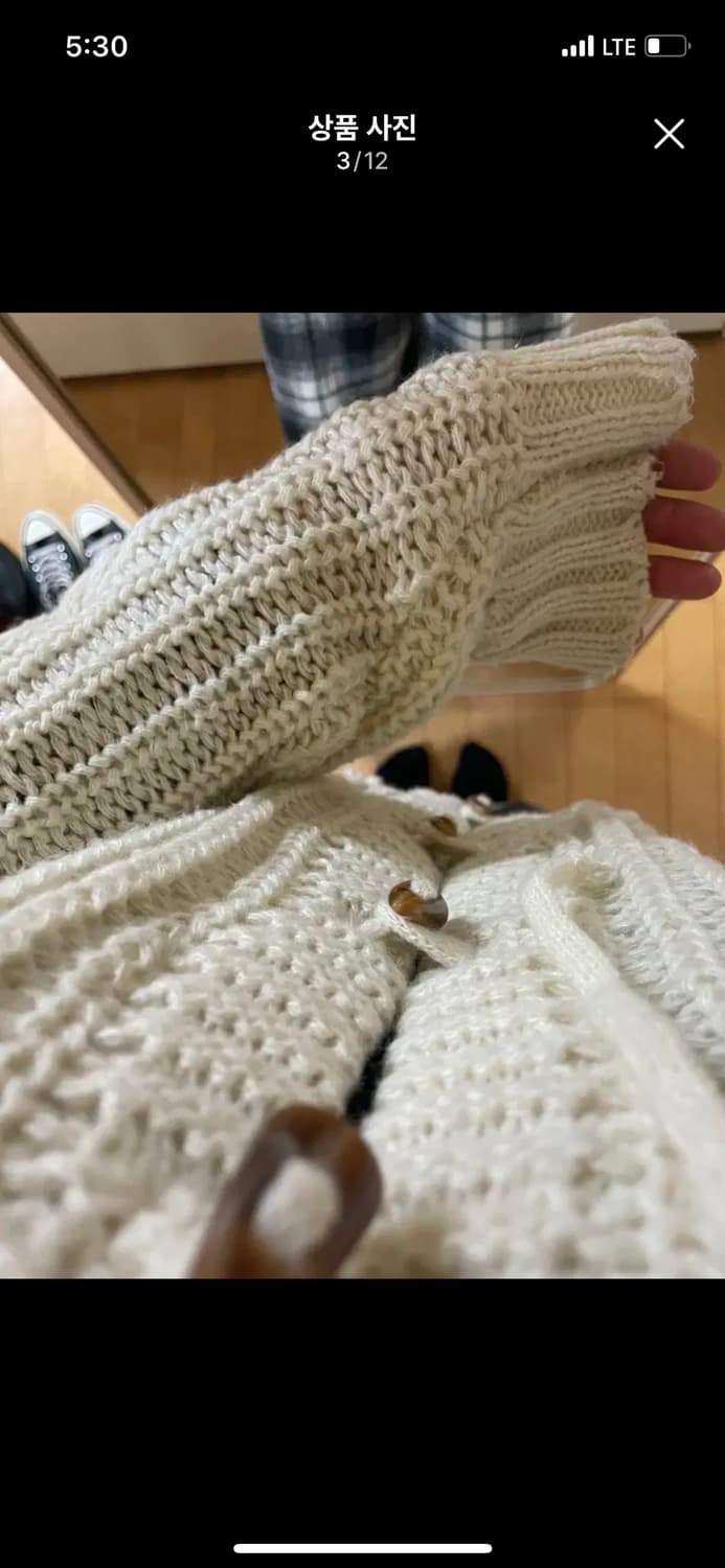 러브미모어 아이보리 꽈배기 니트 후드 가디건 더플 떡볶이 단추 빈티지 상품이미지3