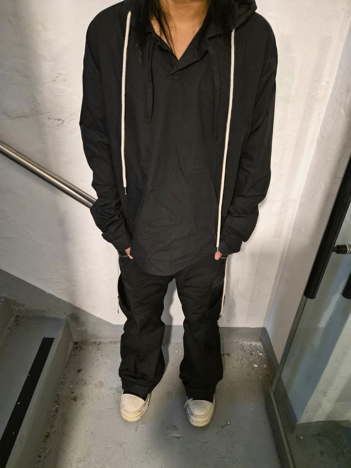 아노락 끈 디테일 후드티 상품이미지1