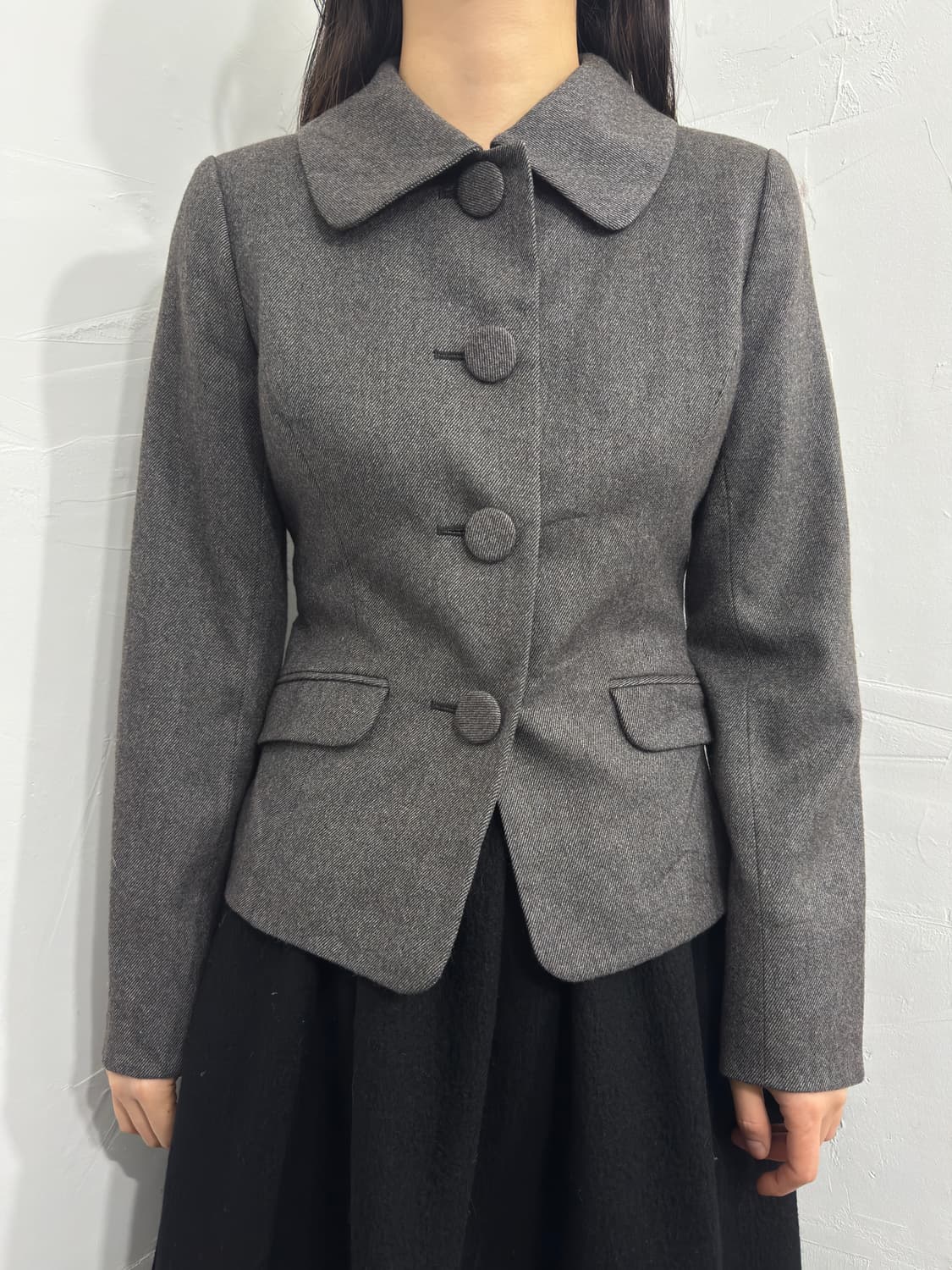 glass line gray button wool jacket 상품이미지1