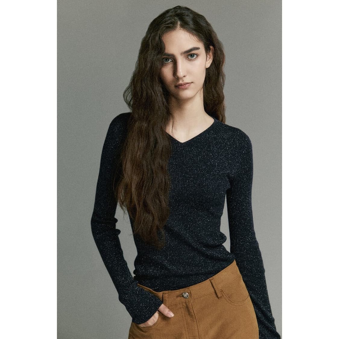 LATT 25 글리터 리브드 니트 탑 상품이미지1