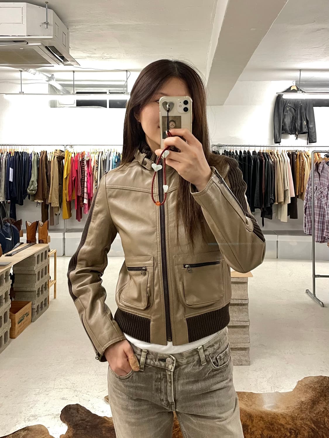 VTG leather rider jacket 레더 니트 배색 라이더 자켓 상품이미지8
