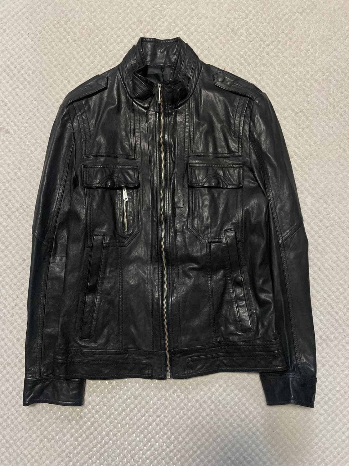 SIEG 웨스턴 무드 램스킨 양가죽 절개 포켓 레더 자켓 상품이미지1