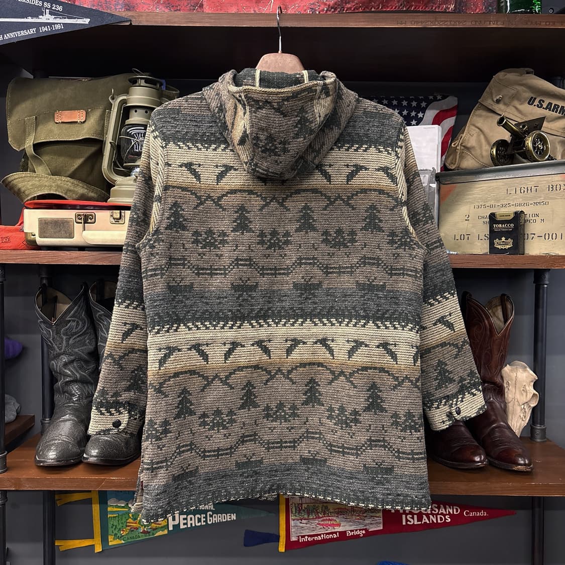 울리치 브랜치 플라잉 구스 패턴 울 블랭킷 후드 니트집업 N366 상품이미지2