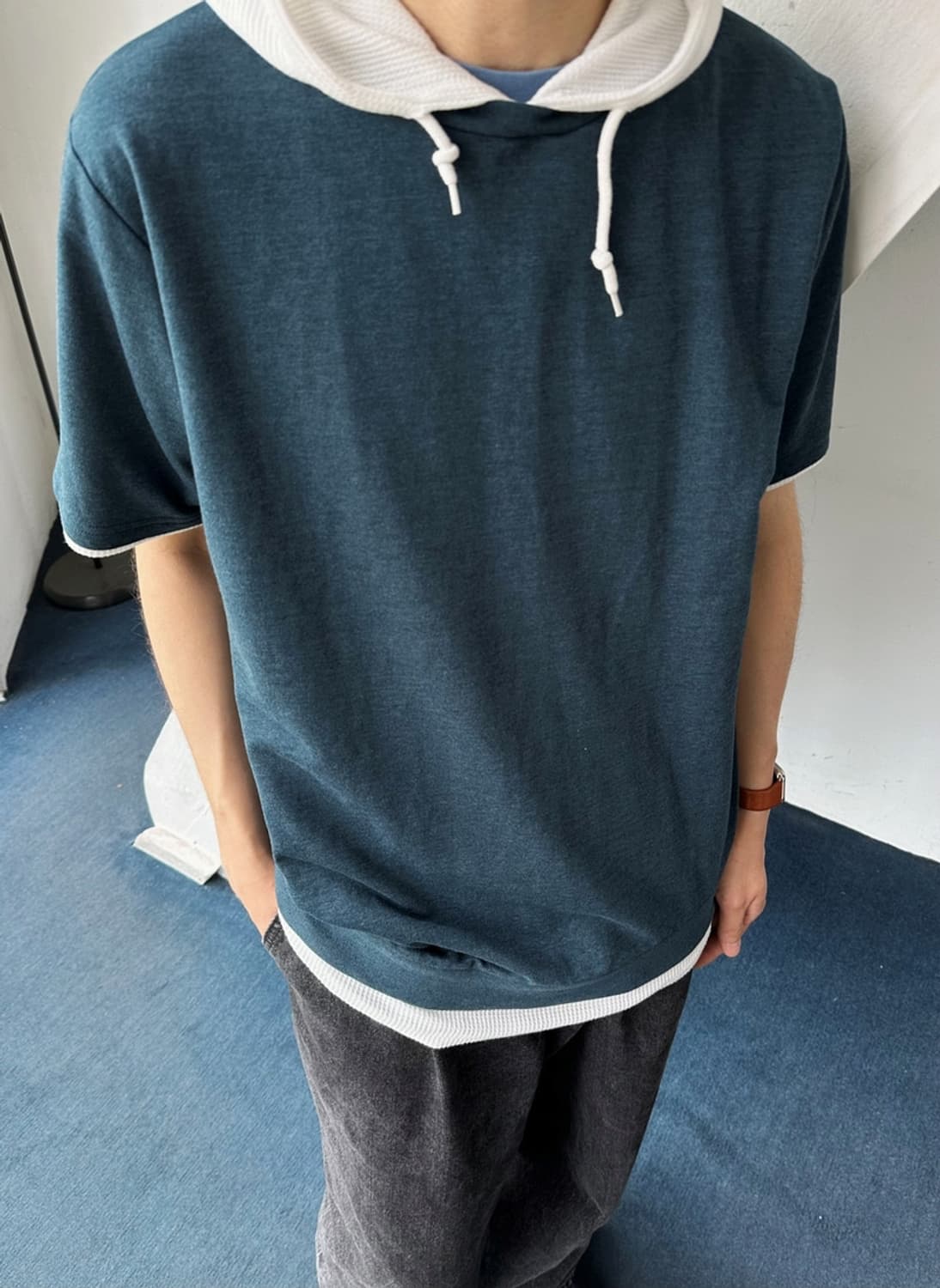 Fake layered hooded H/S tshirt 상품이미지10