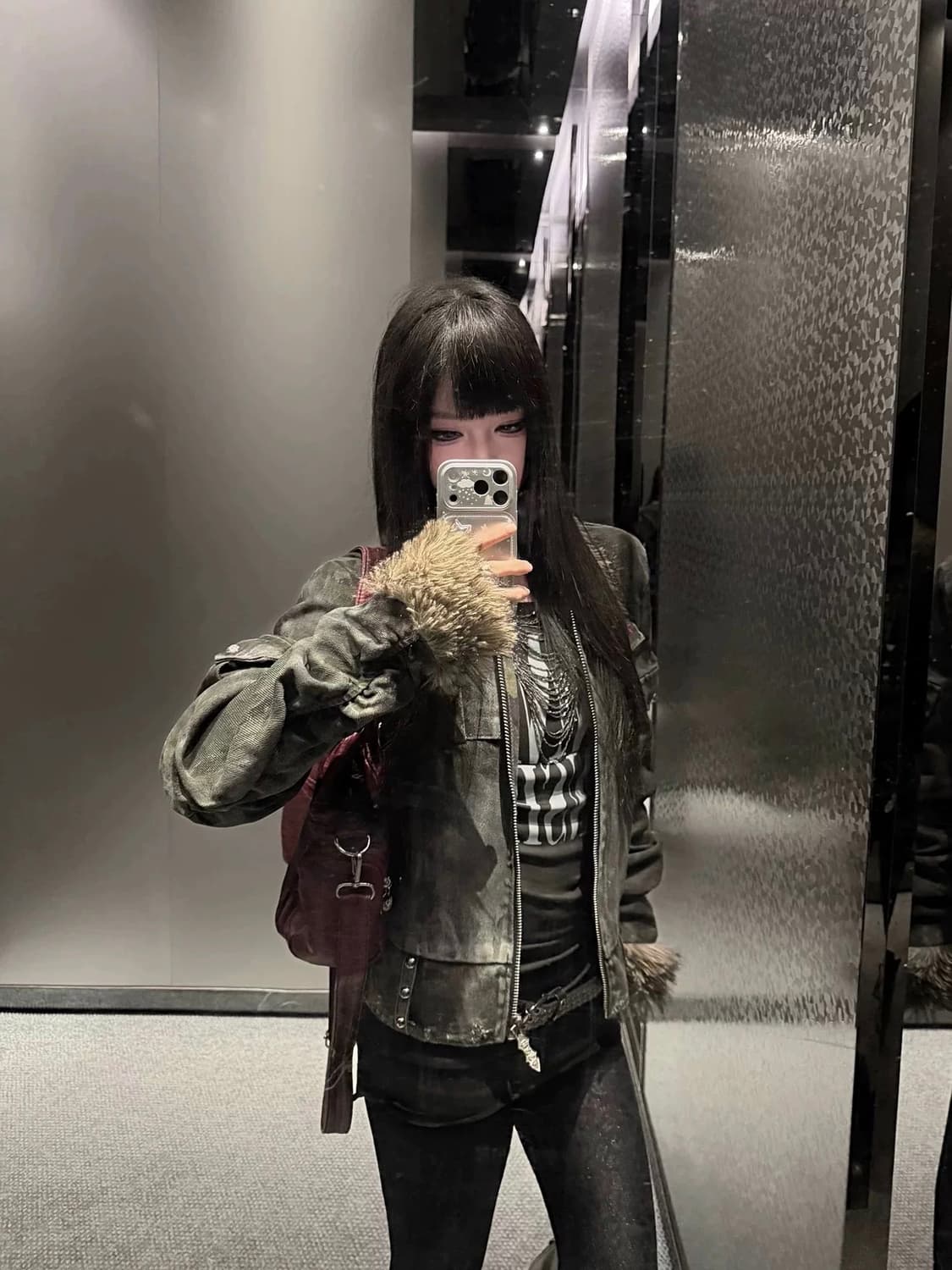 워싱 퍼 트리밍 빈티지 크롭 자켓 상품이미지4