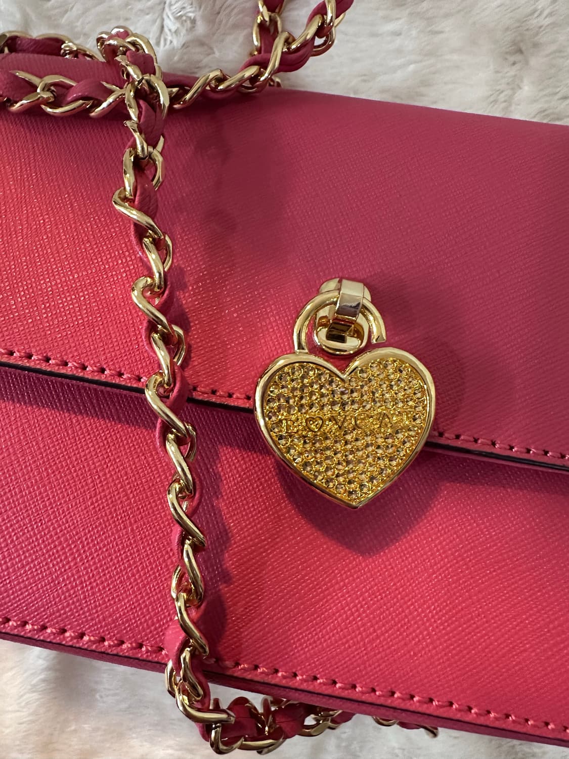 러브캣 정품 핑크 가죽 클러치 백 상품이미지3