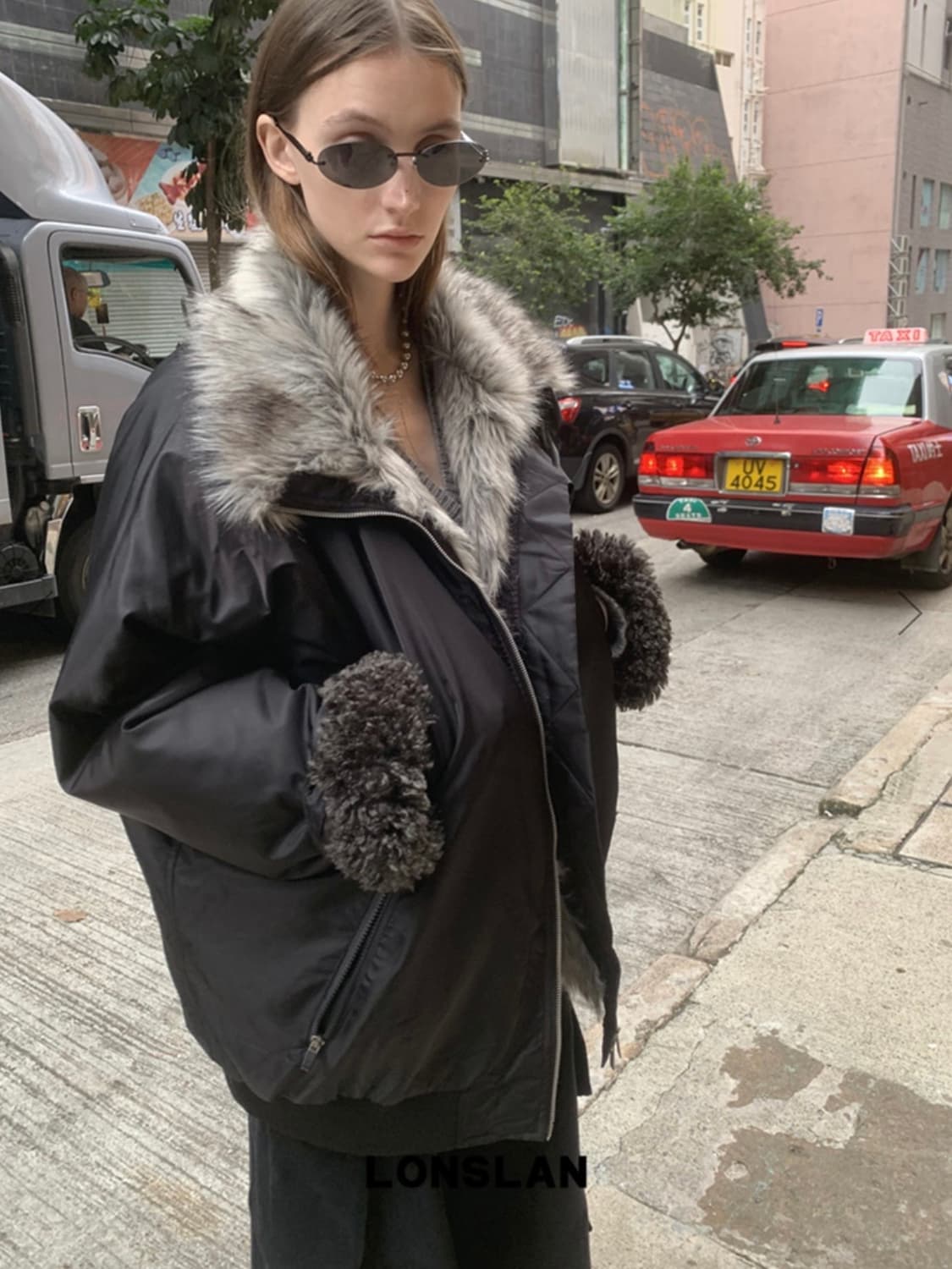 lonslan 하이넥 리버서블 퍼자켓 lamb wool 상품이미지2