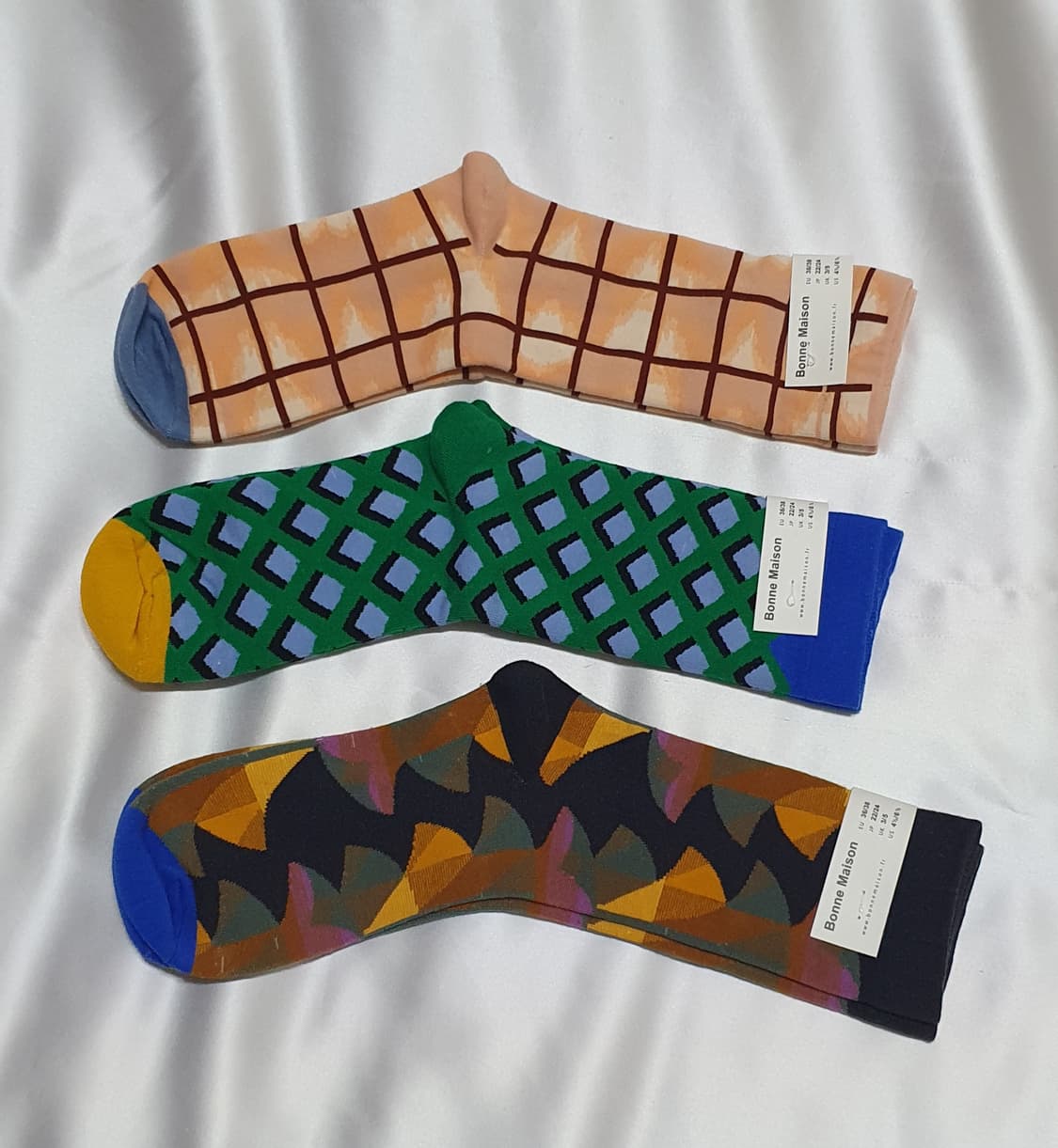 누드베이지 그린 블루  체크 추상파 Bonne Maison 본메종 양말 상품이미지5