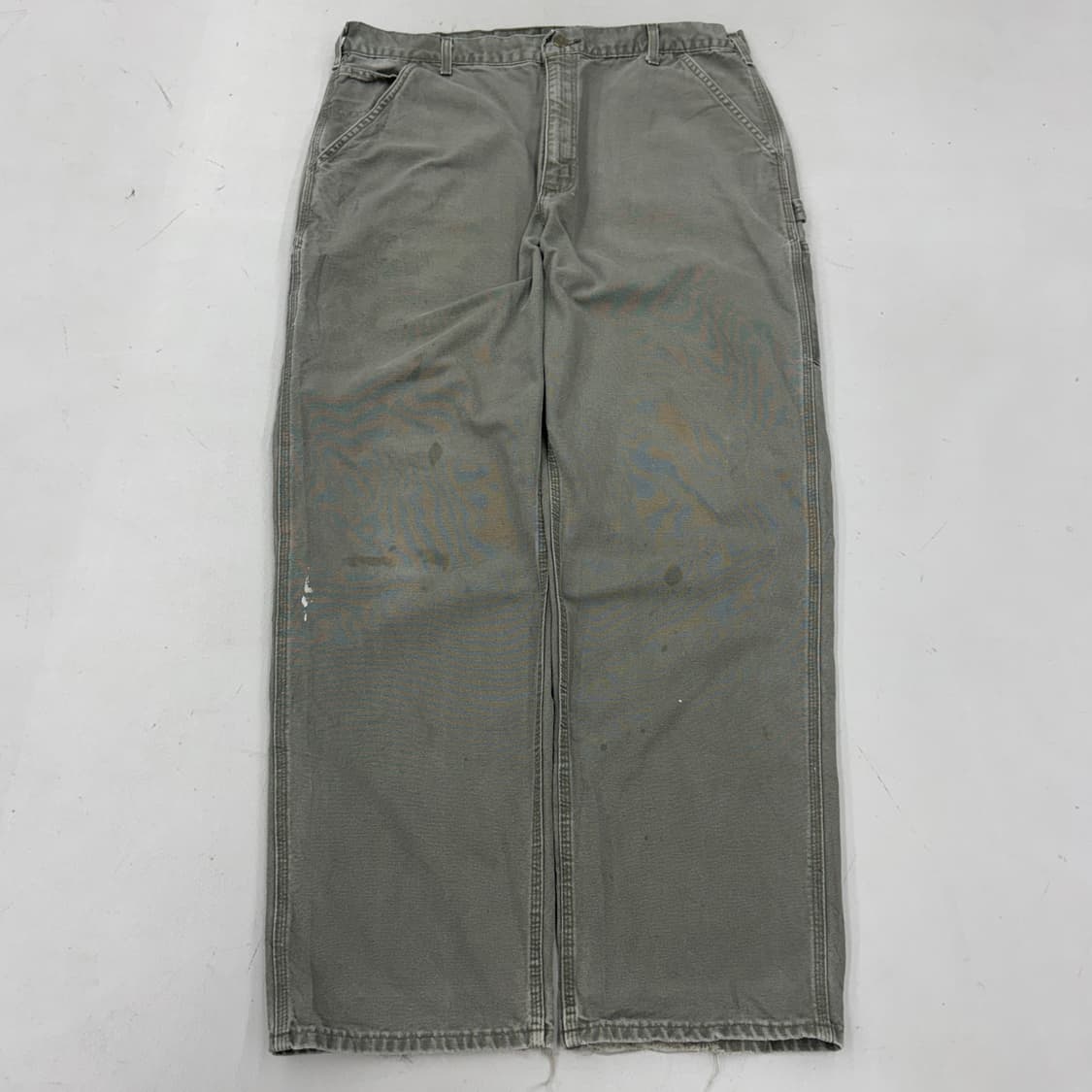 칼하트 OG 모스그린 가죽패치 카펜터 덕캔버스 와이드 워크팬츠 상품이미지2