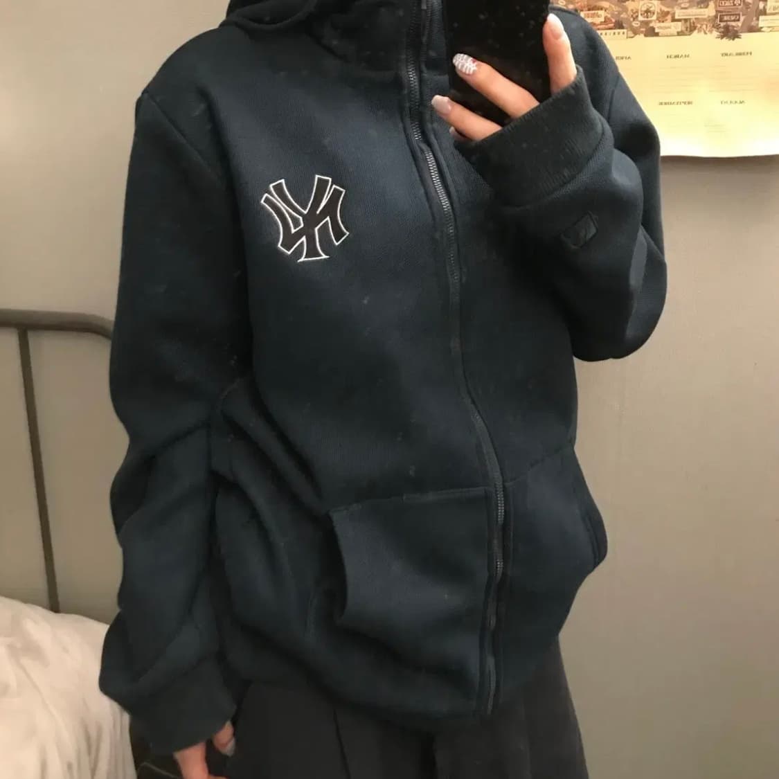 MLB 엠엘비 기모 다크그린 와플 후드집업 상품이미지1