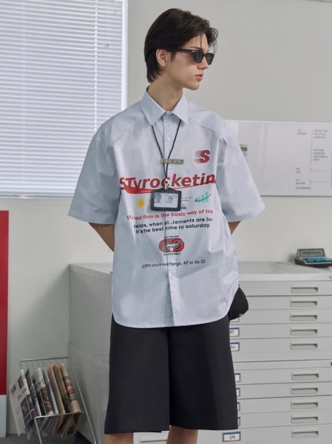 STU 프린팅 스트라이프 셔츠 스카이 블루 L 상품이미지1