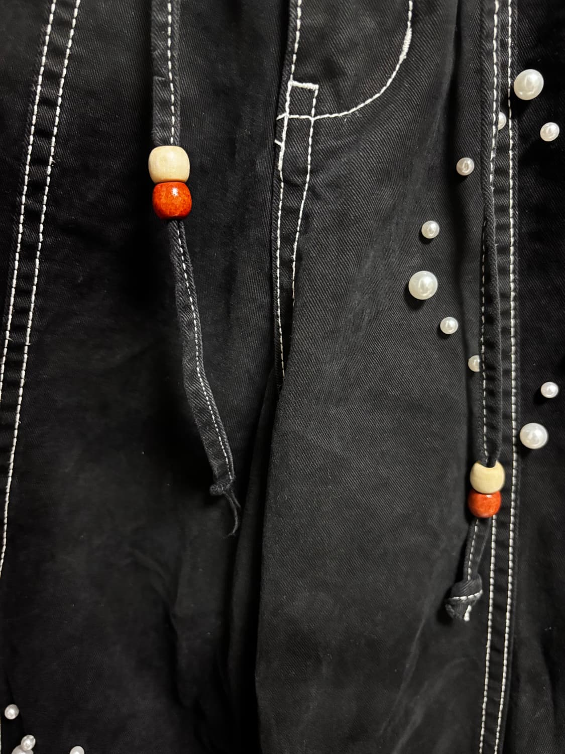 루나키후 진주 스터드 코튼 카고팬츠 (BLACK) 상품이미지5