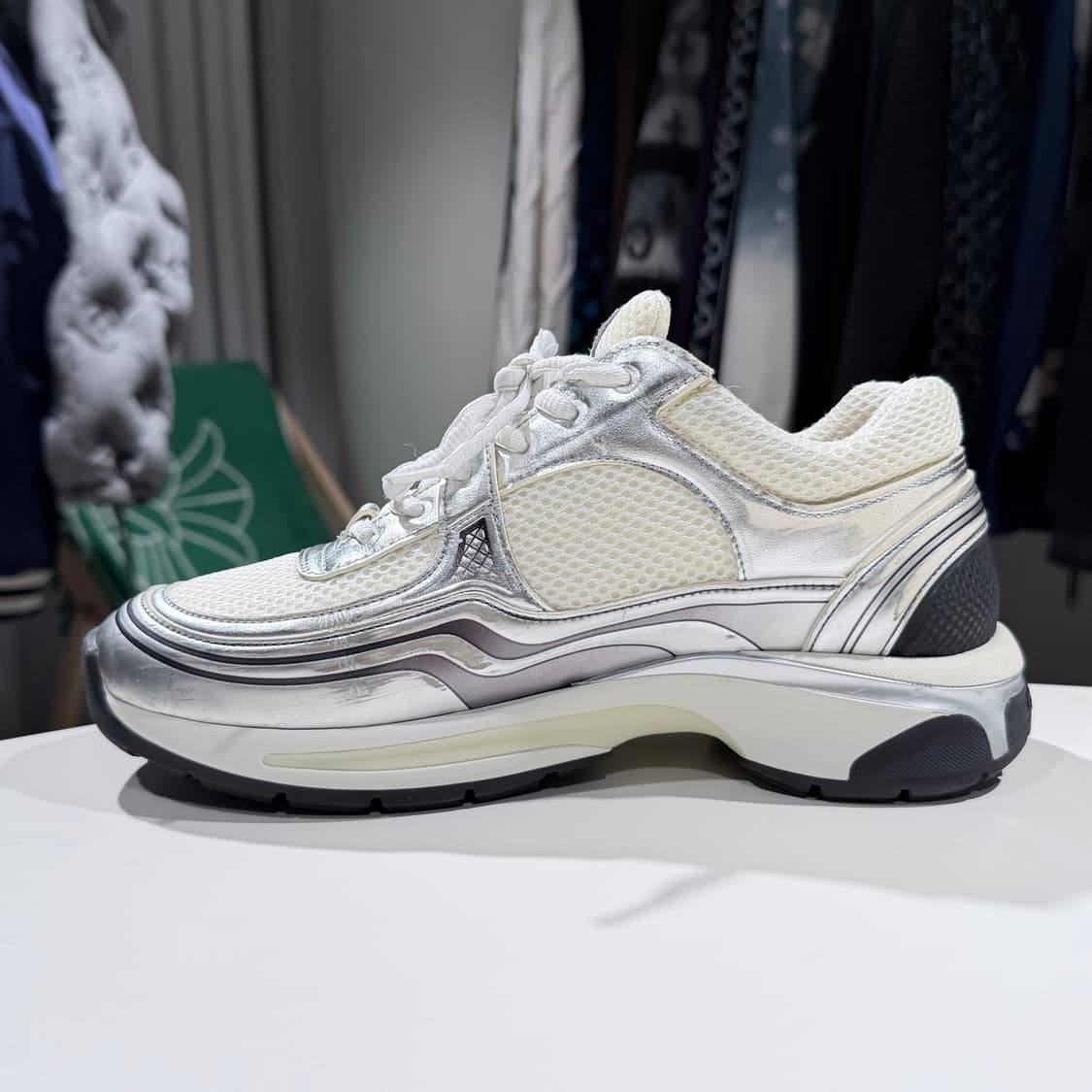 (A/39) / 샤넬 CC로고 크루즈 스니커즈 패브릭 라미네이티드 화이트 상품이미지6