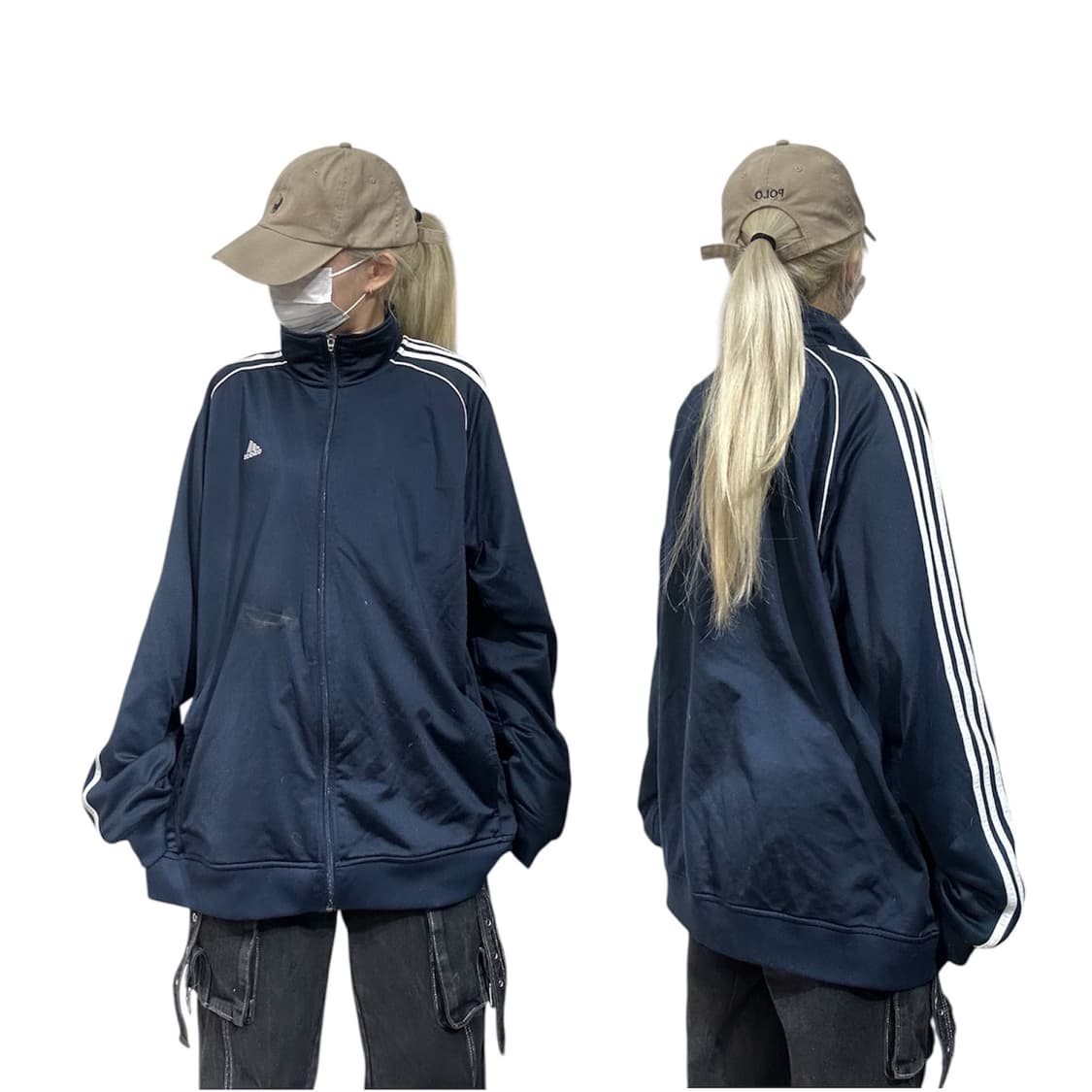 아디다스 네이비 화이트 삼선 스몰 로고 오버핏 트랙탑 져지 L 상품이미지1