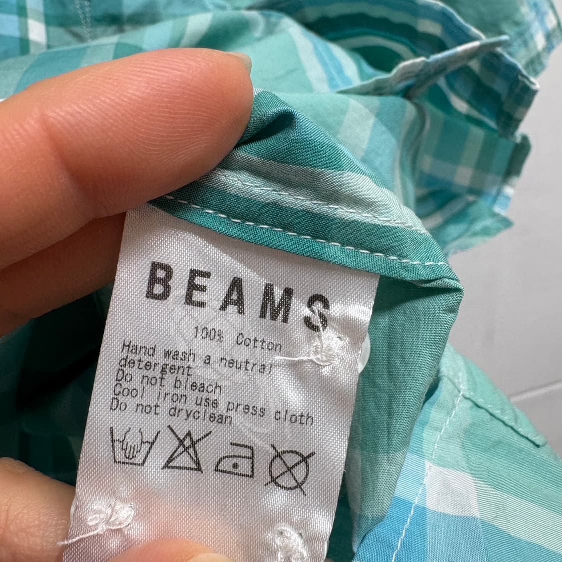 BEAMS 빔즈 민트 체크 남방 셔츠 S 상품이미지3