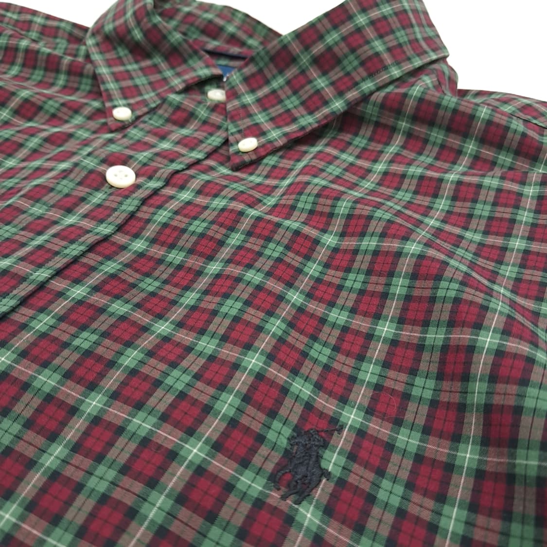 Co886 2XL 폴로 랄프로렌 버건디그린 스몰타탄체크 긴팔 셔츠 남방 상품이미지5