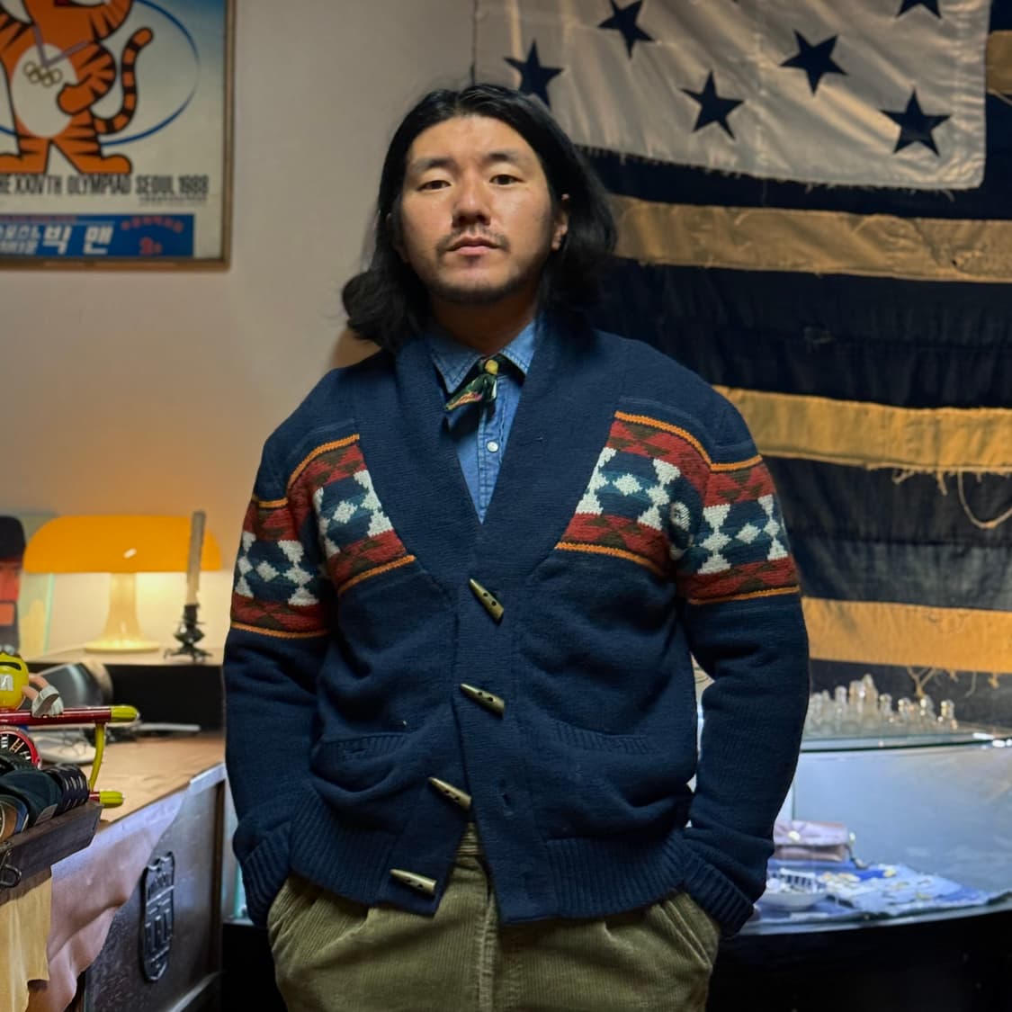 리바이스 노르딕 패턴 더플 숄카라 가디건 L 상품이미지8