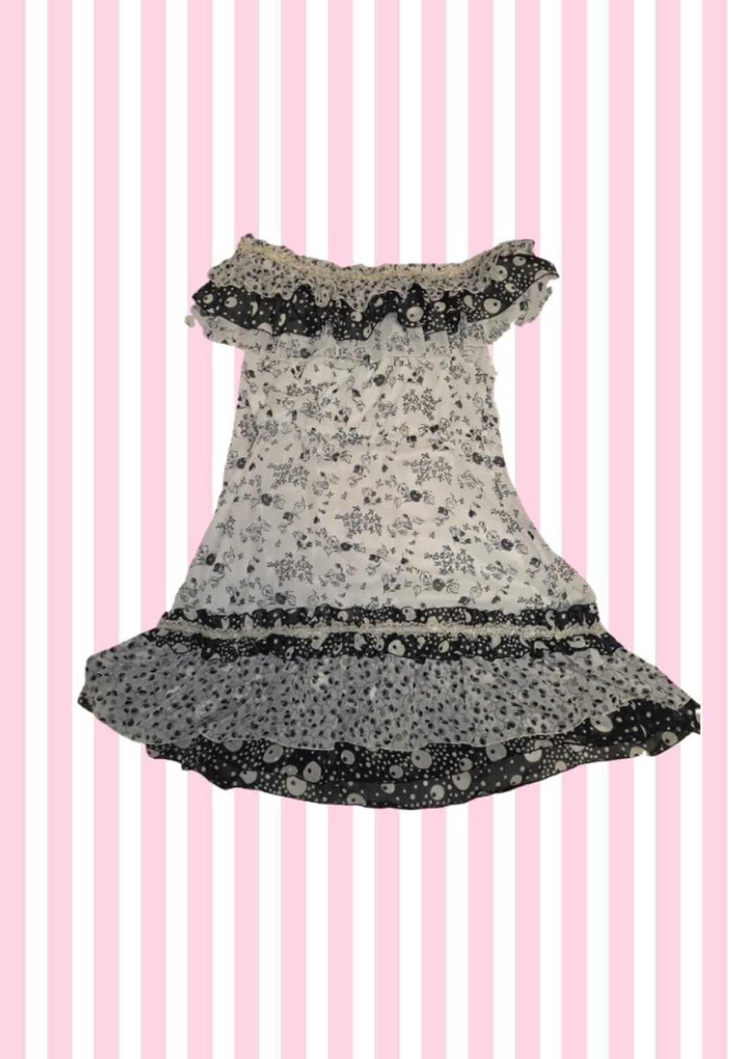 에고이스트 모리걸 갸루 오리엔탈 도트 땡땡이 오프숄더 원피스 상품이미지1